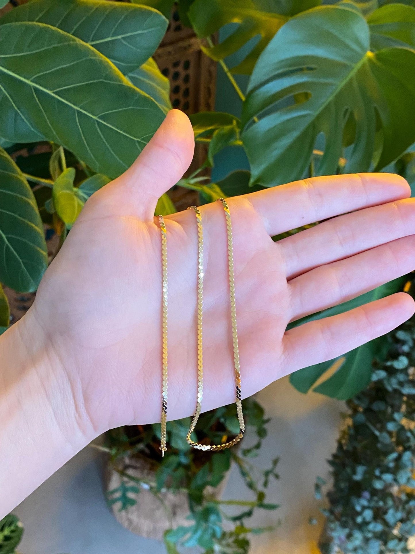 Vintage Solid 14k Yellow Gold Chunky Serpentine Chain Necklace - 18 inches