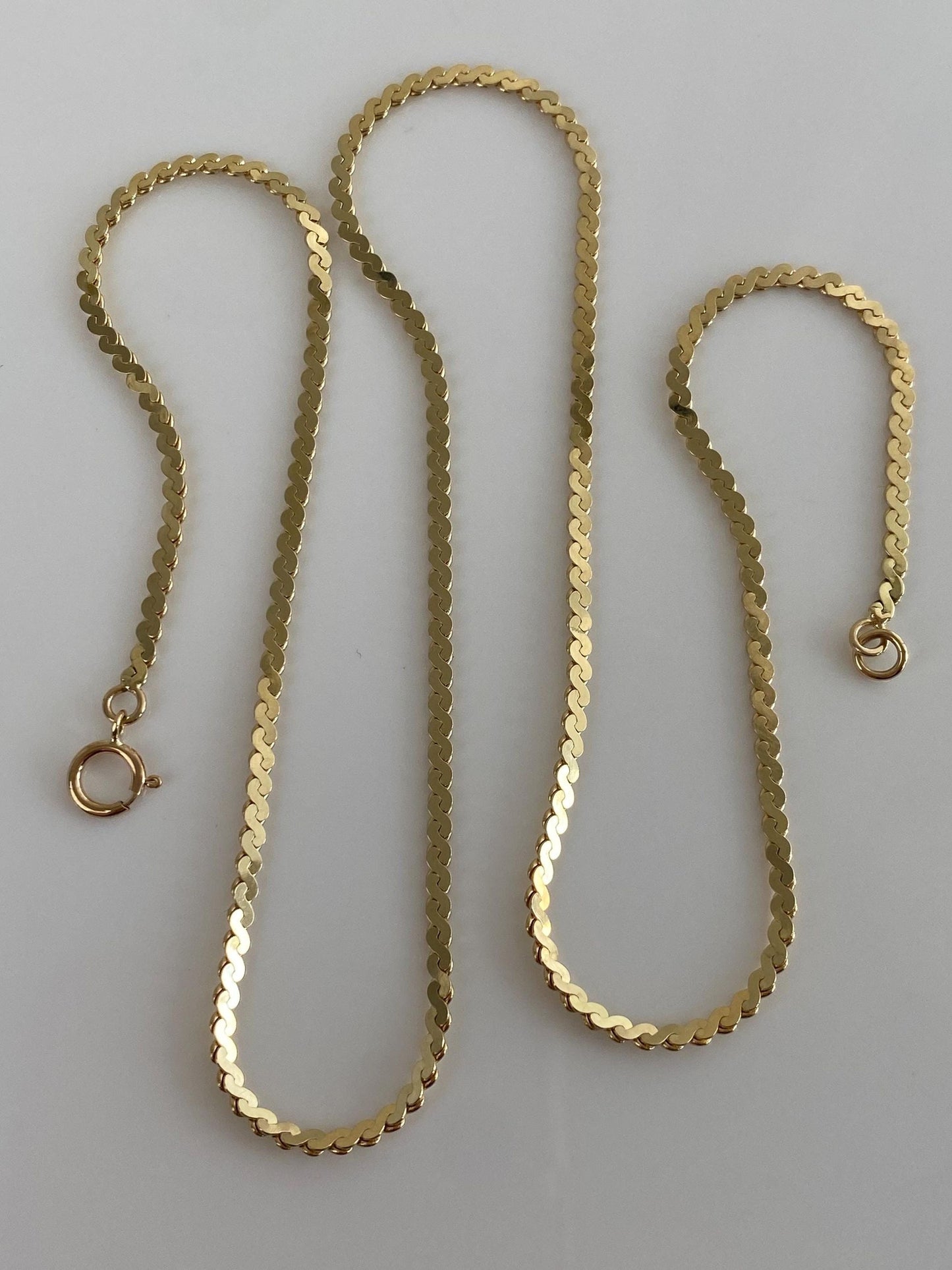 Vintage Solid 14k Yellow Gold Chunky Serpentine Chain Necklace - 18 inches