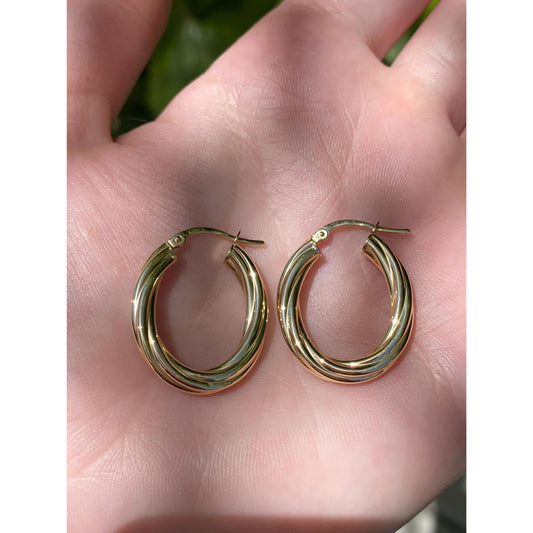 Vintage 18k Yellow Gold Twisted Hoop Earrings