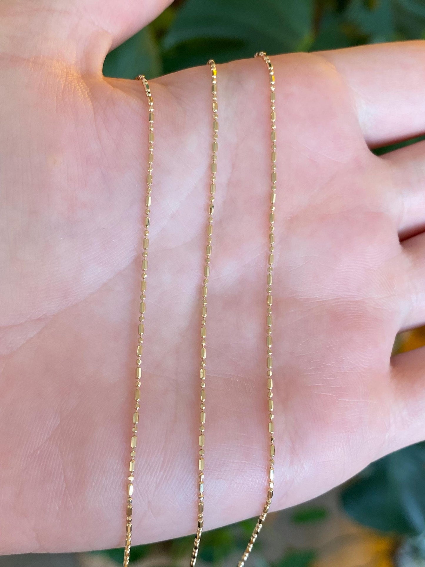 Vintage Solid 14k Yellow Gold Dainty Bead Chain Necklace - 24 inches