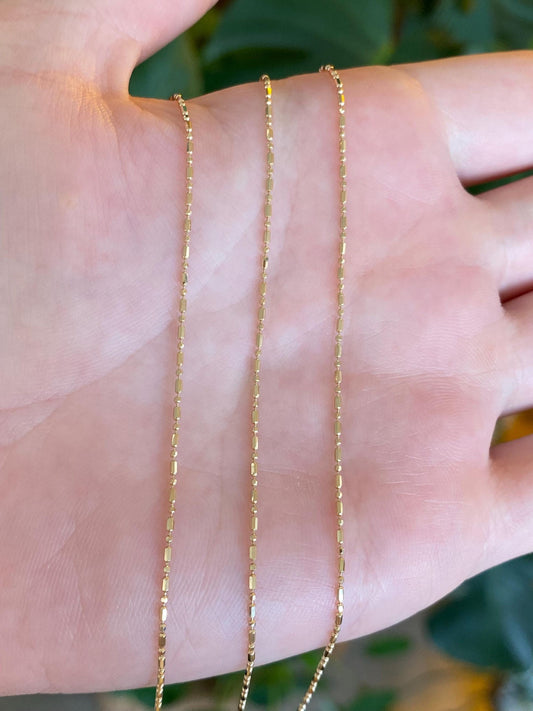 Vintage Solid 14k Yellow Gold Dainty Bead Chain Necklace - 24 inches