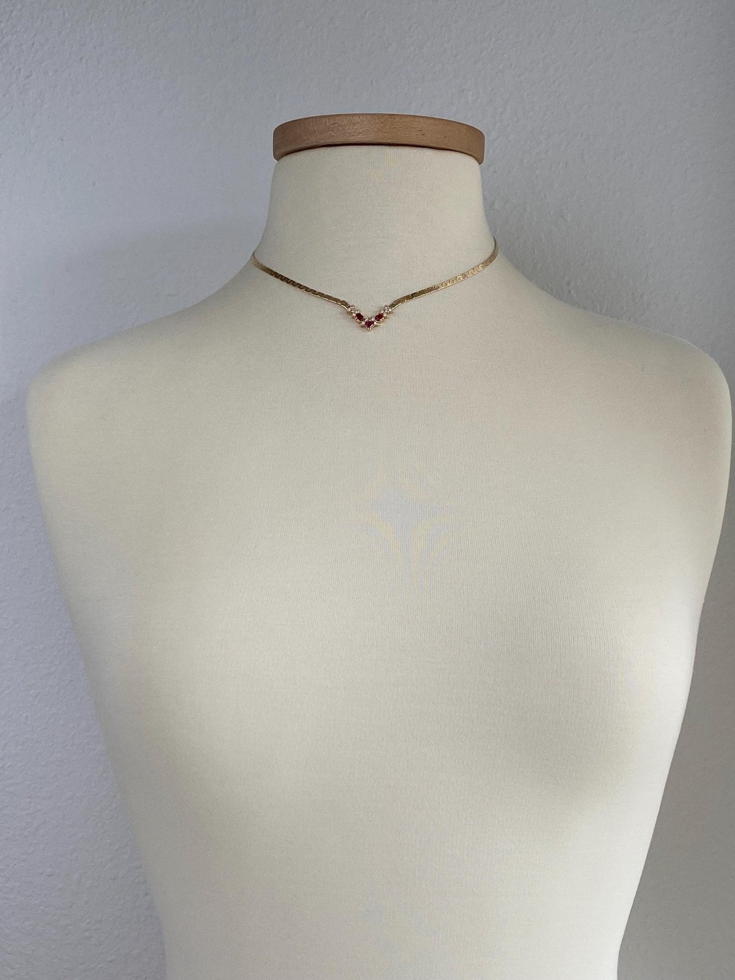 Vintage Solid 14k Yellow Gold Diamond Pink Sapphire Flat C Link Chain Necklace - 16.25 inches