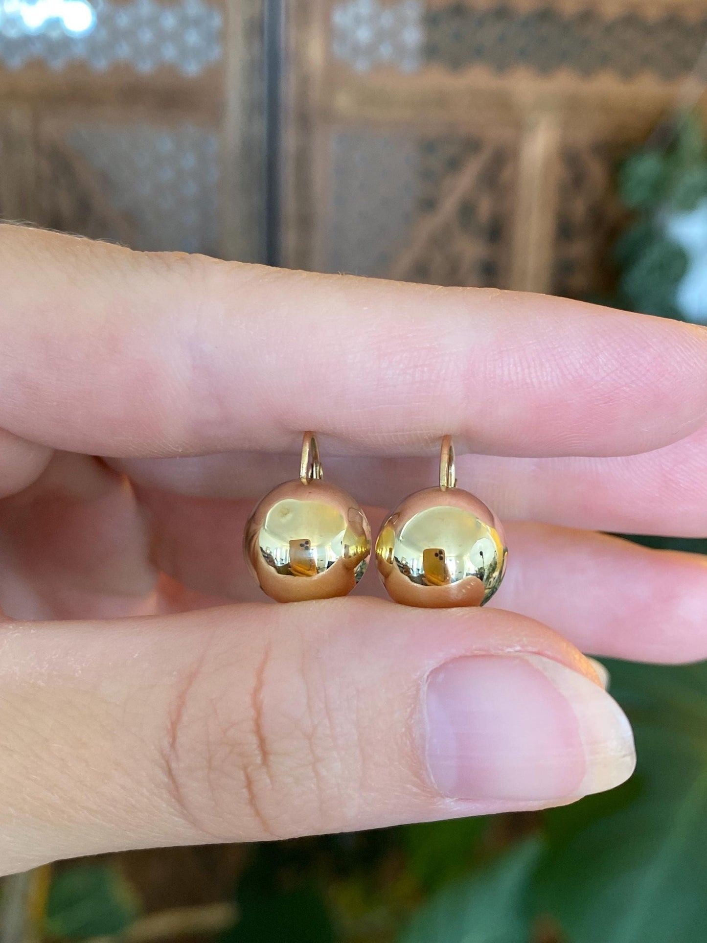 Vintage 18k Yellow Gold Ball Drop Earrings