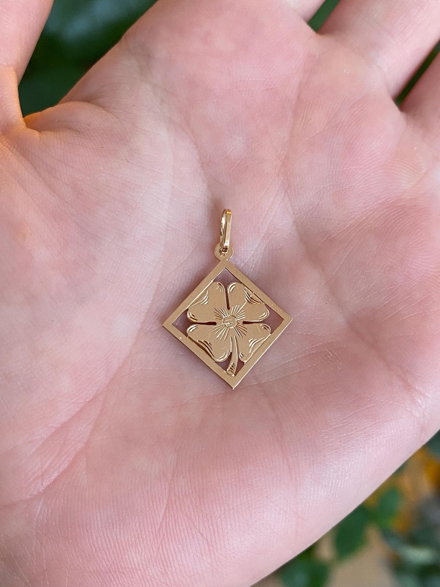 Vintage Solid 14k Rosey Gold Engraved 4 Leaf Clover Boxed Charm