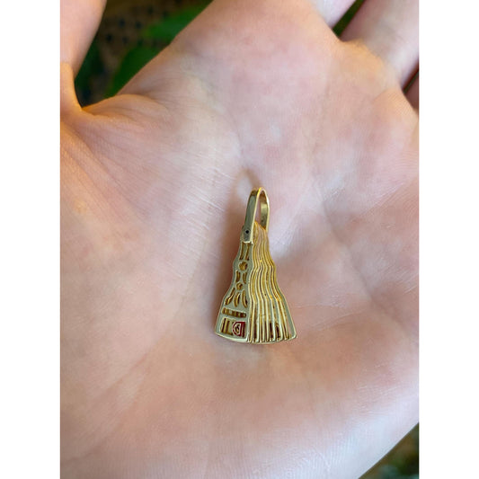 Solid 14k Yellow Gold Red Enamel Articulated 'Sea Island' Fan Charm