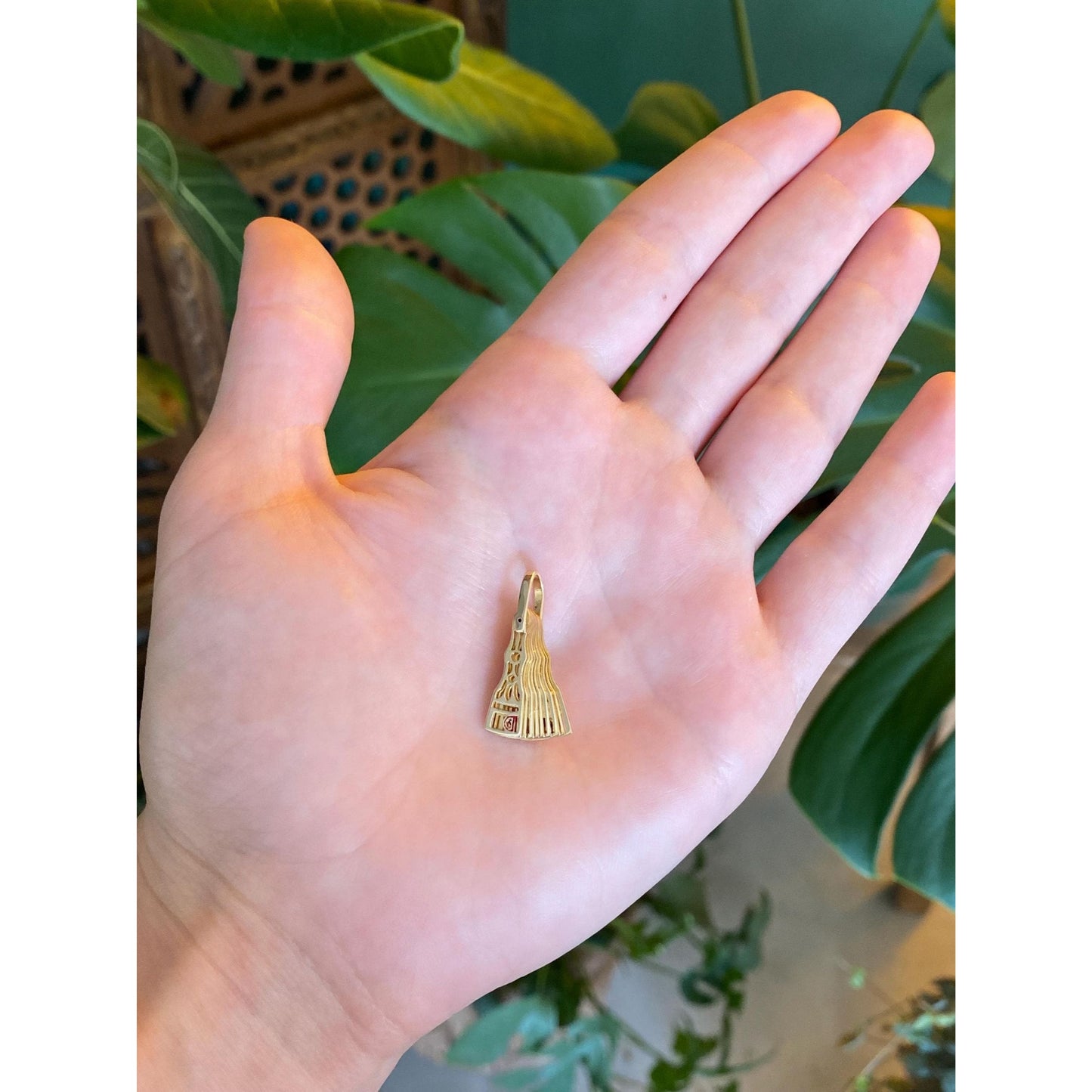 Solid 14k Yellow Gold Red Enamel Articulated 'Sea Island' Fan Charm