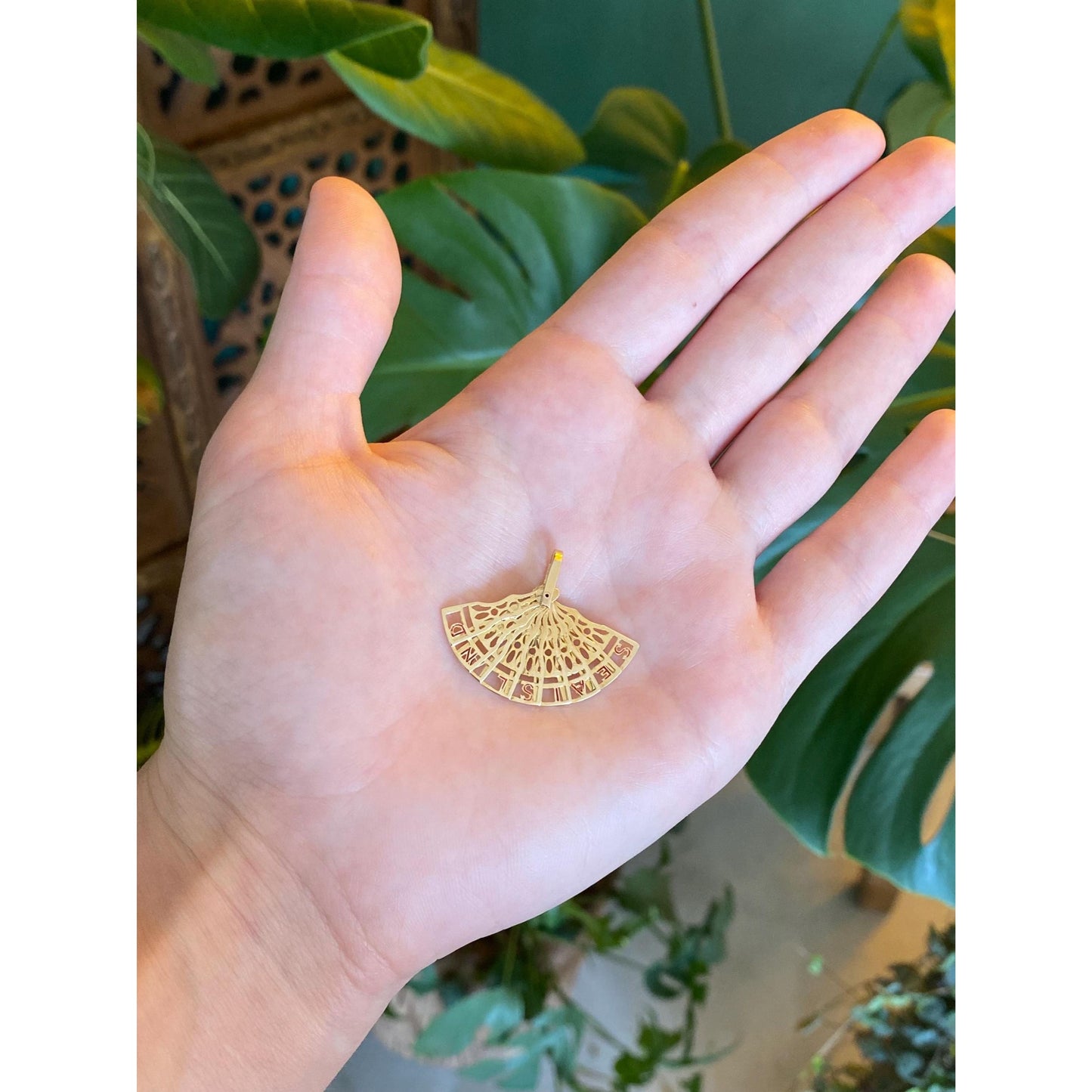 Solid 14k Yellow Gold Red Enamel Articulated 'Sea Island' Fan Charm