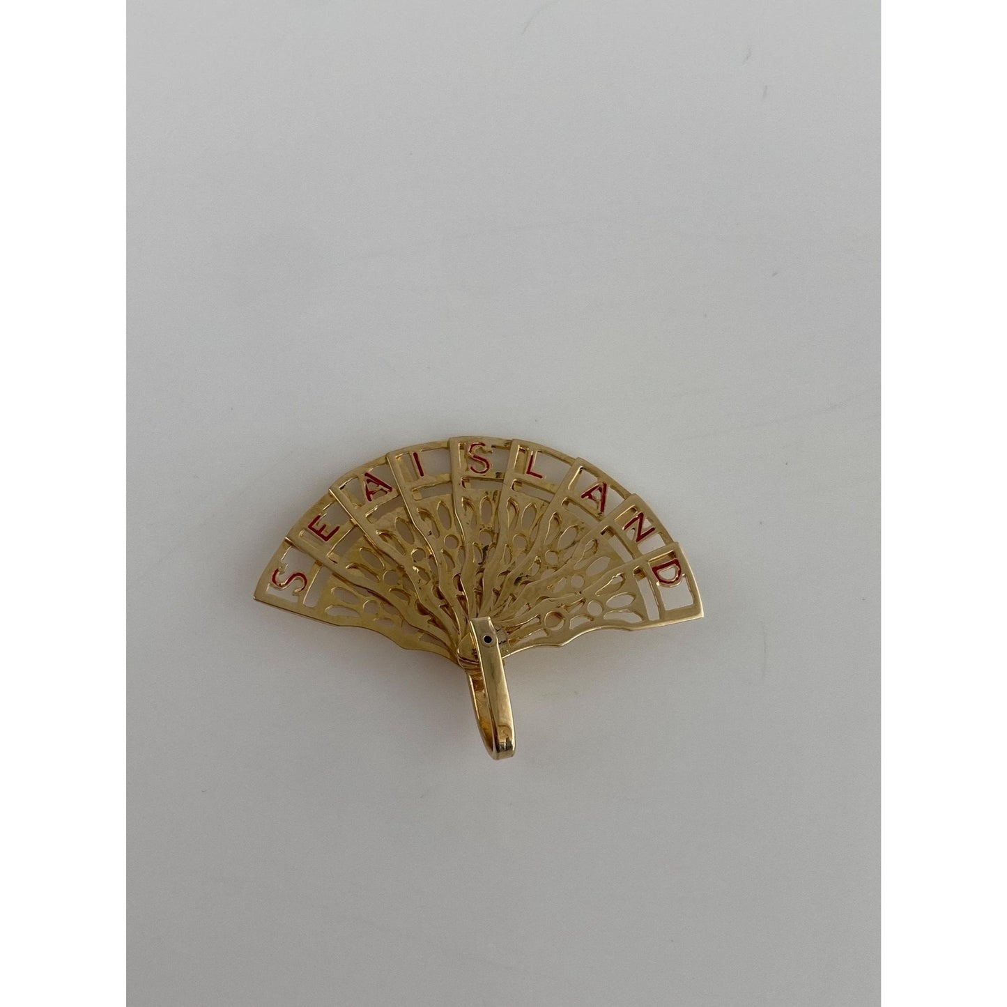 Solid 14k Yellow Gold Red Enamel Articulated 'Sea Island' Fan Charm