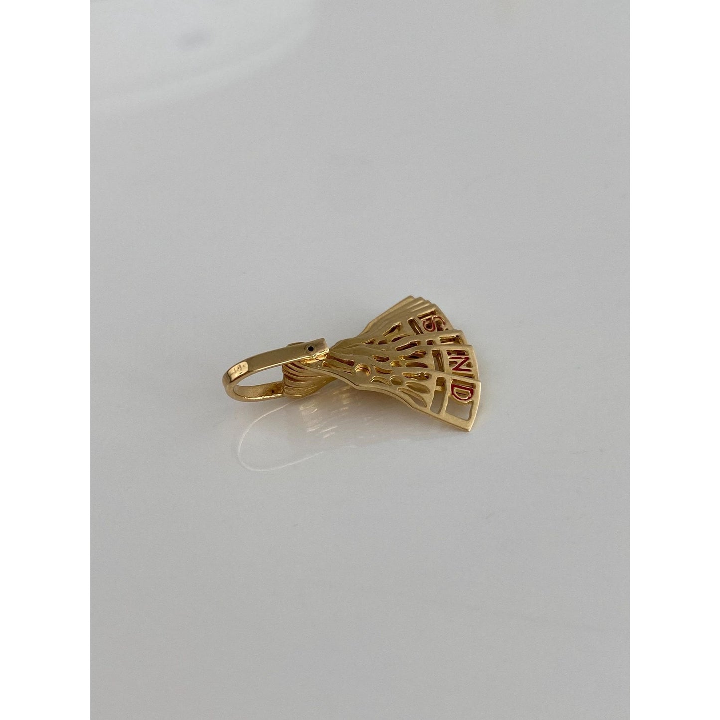Solid 14k Yellow Gold Red Enamel Articulated 'Sea Island' Fan Charm