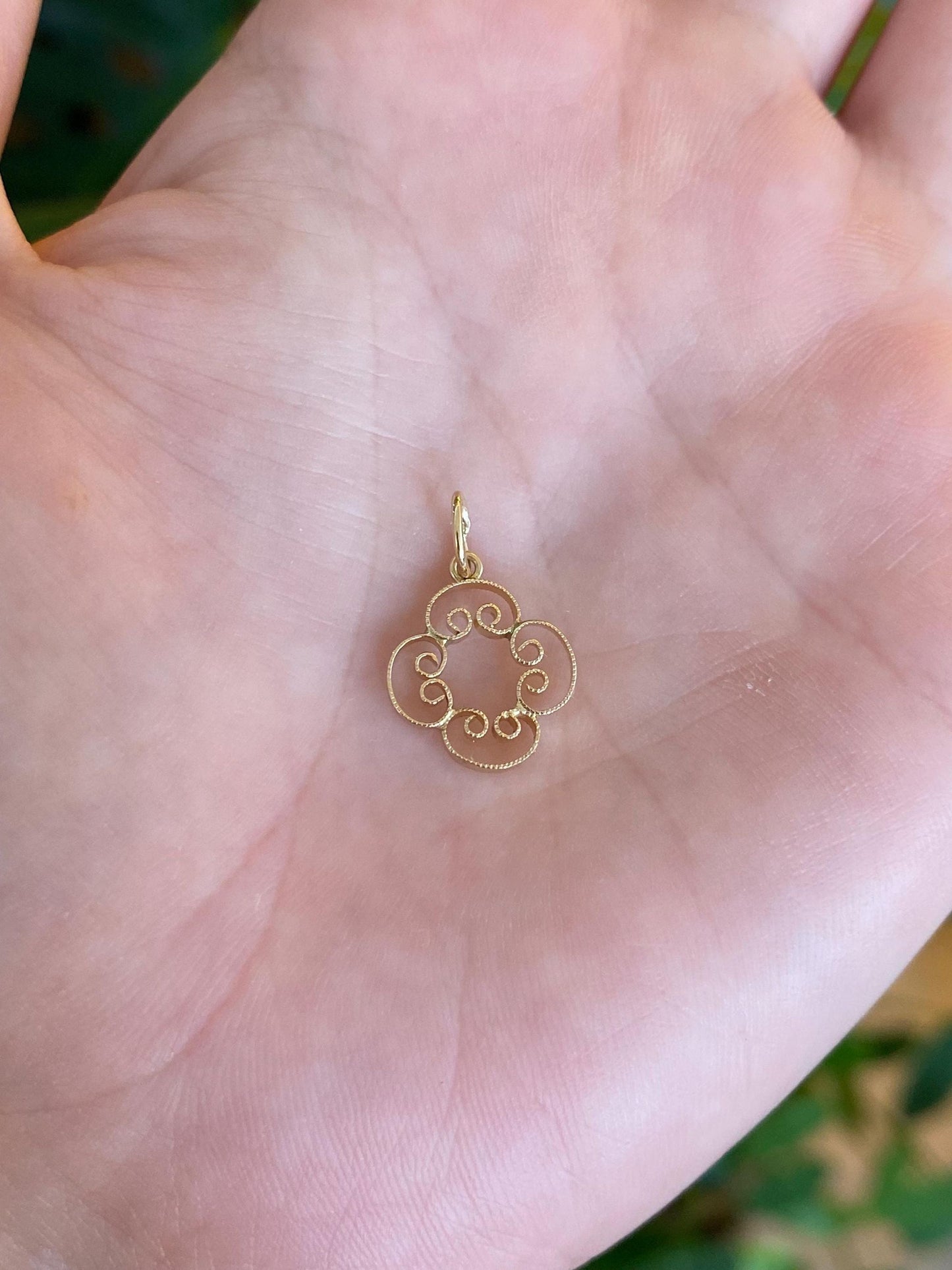 Solid 14k Yellow Gold Filigree Charm