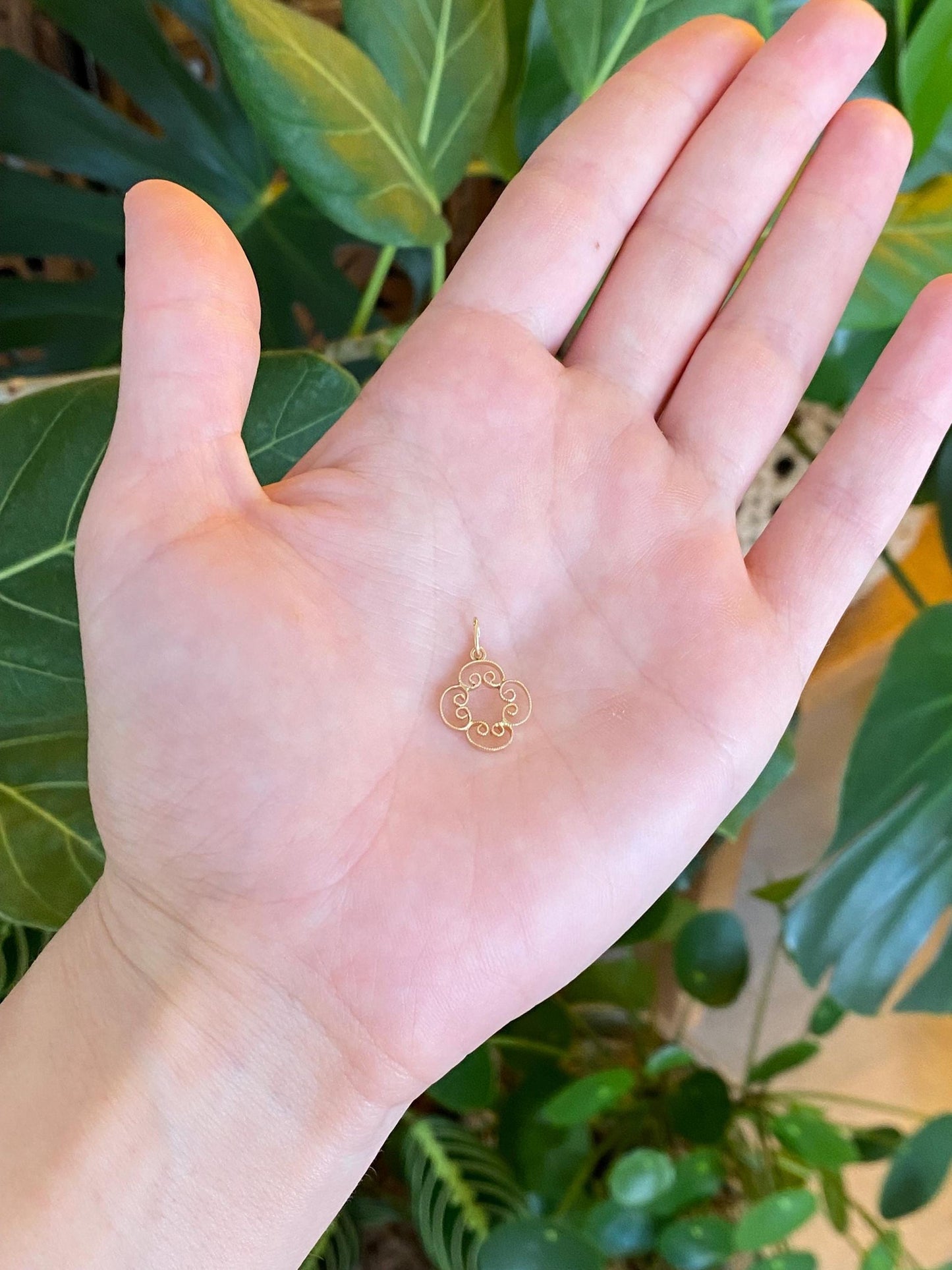 Solid 14k Yellow Gold Filigree Charm