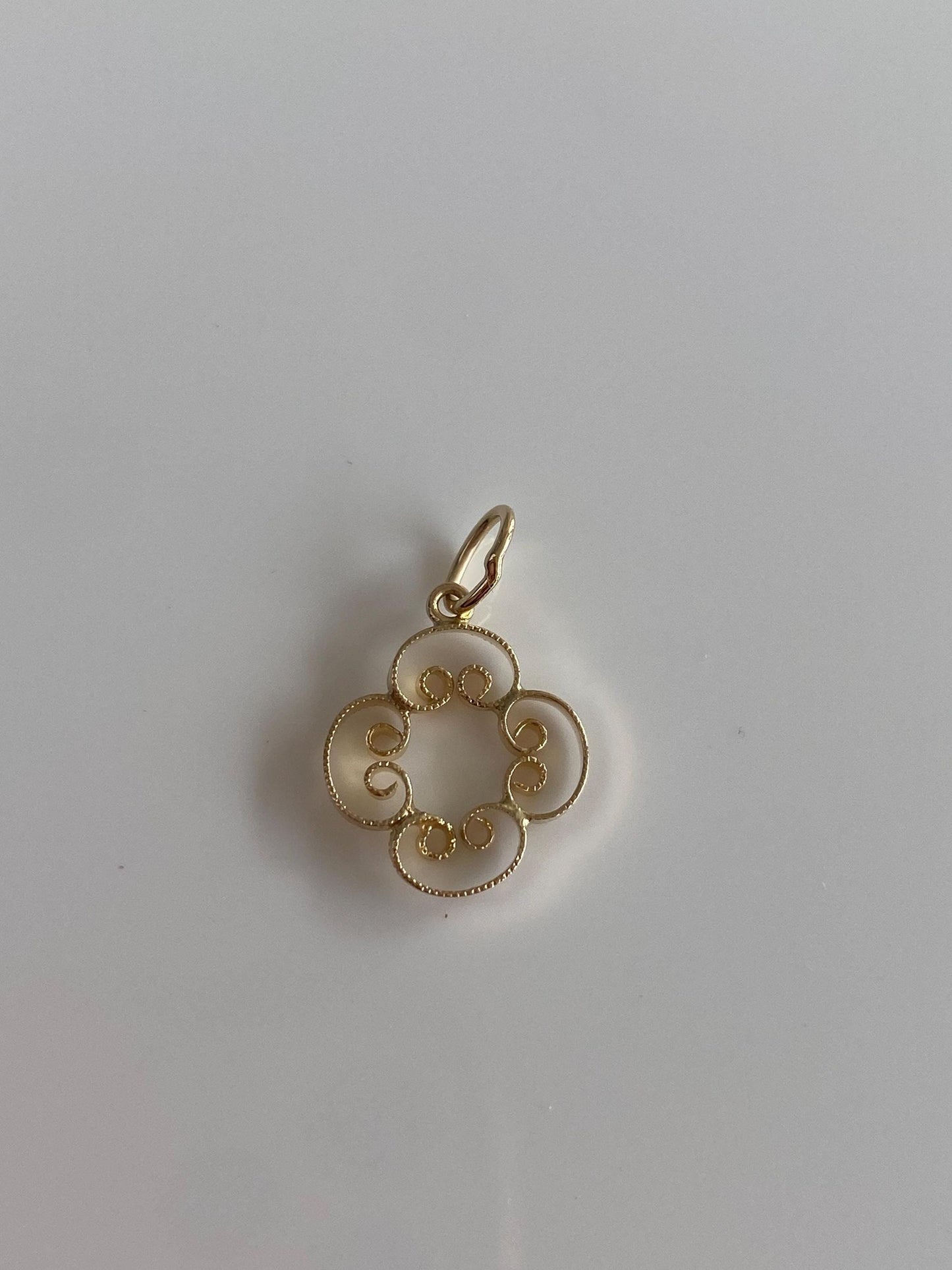 Solid 14k Yellow Gold Filigree Charm