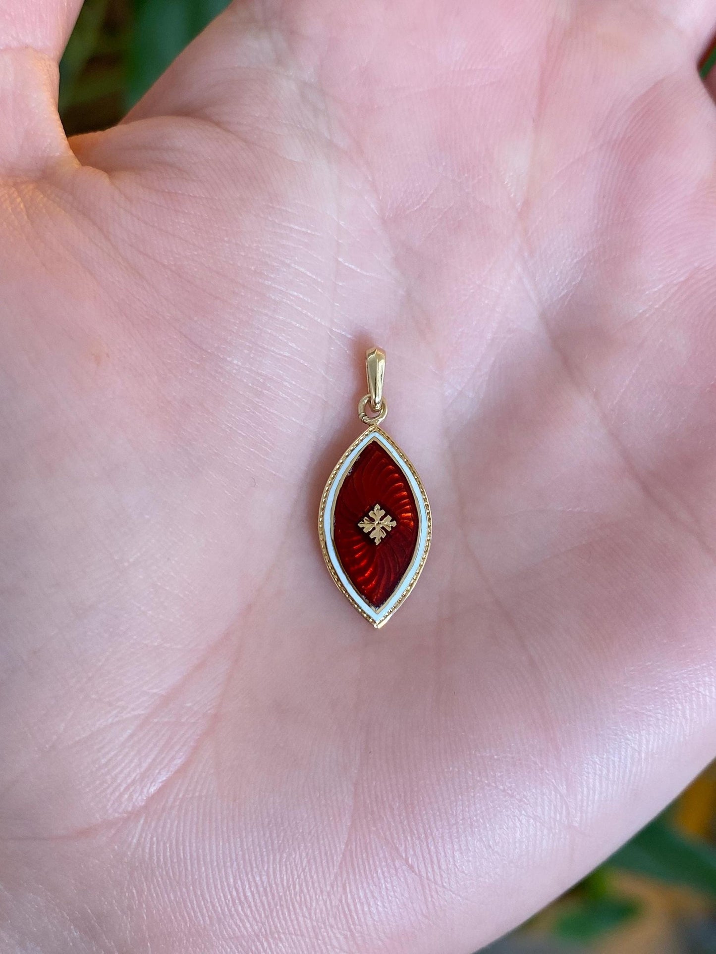 Vintage Solid 14k Yellow Gold Red Enamel Charm