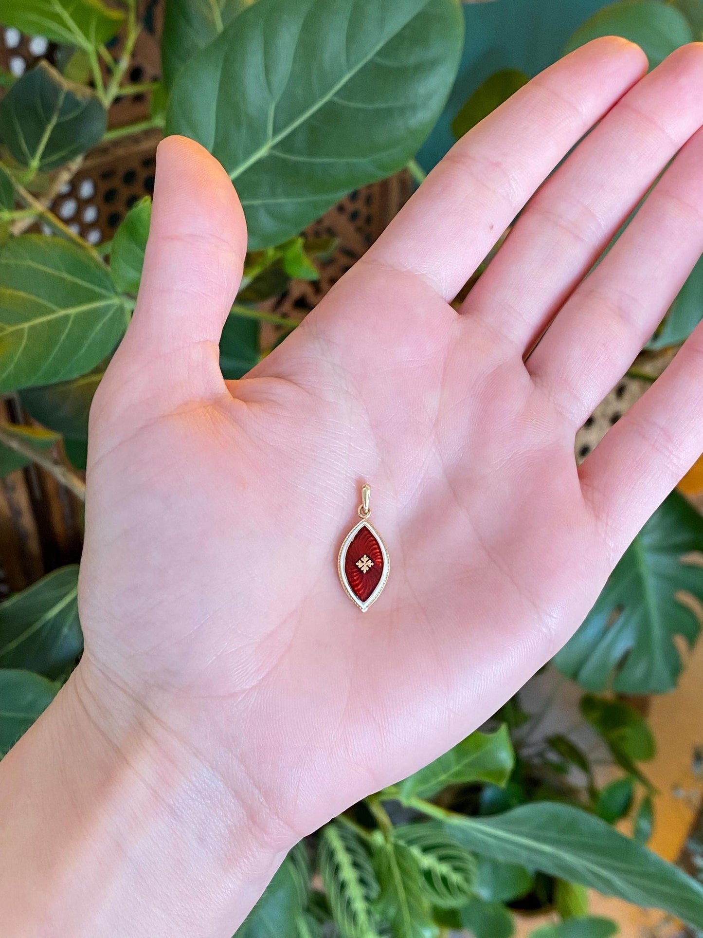 Vintage Solid 14k Yellow Gold Red Enamel Charm