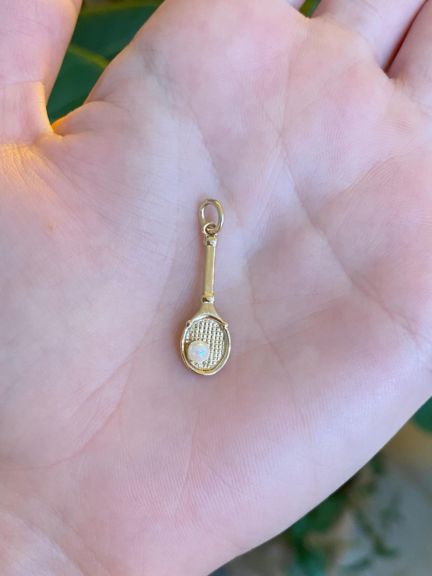 Vintage Solid 14k Yellow Gold Pearl Tennis Racket Charm