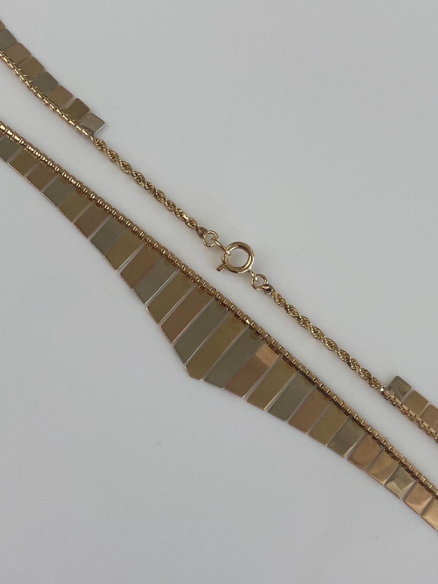 Vintage Solid 14k Tri Tone Gold Cleopatra Diamond Cut Rope Chain Necklace - 20.25 inches