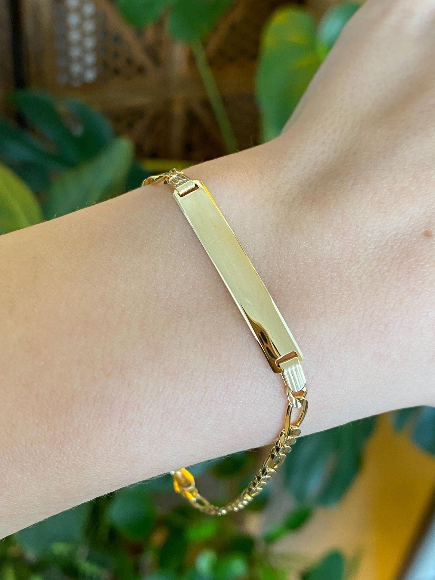Vintage Solid 14k Yellow Gold Figaro Chain ID Bracelet - 8 inches