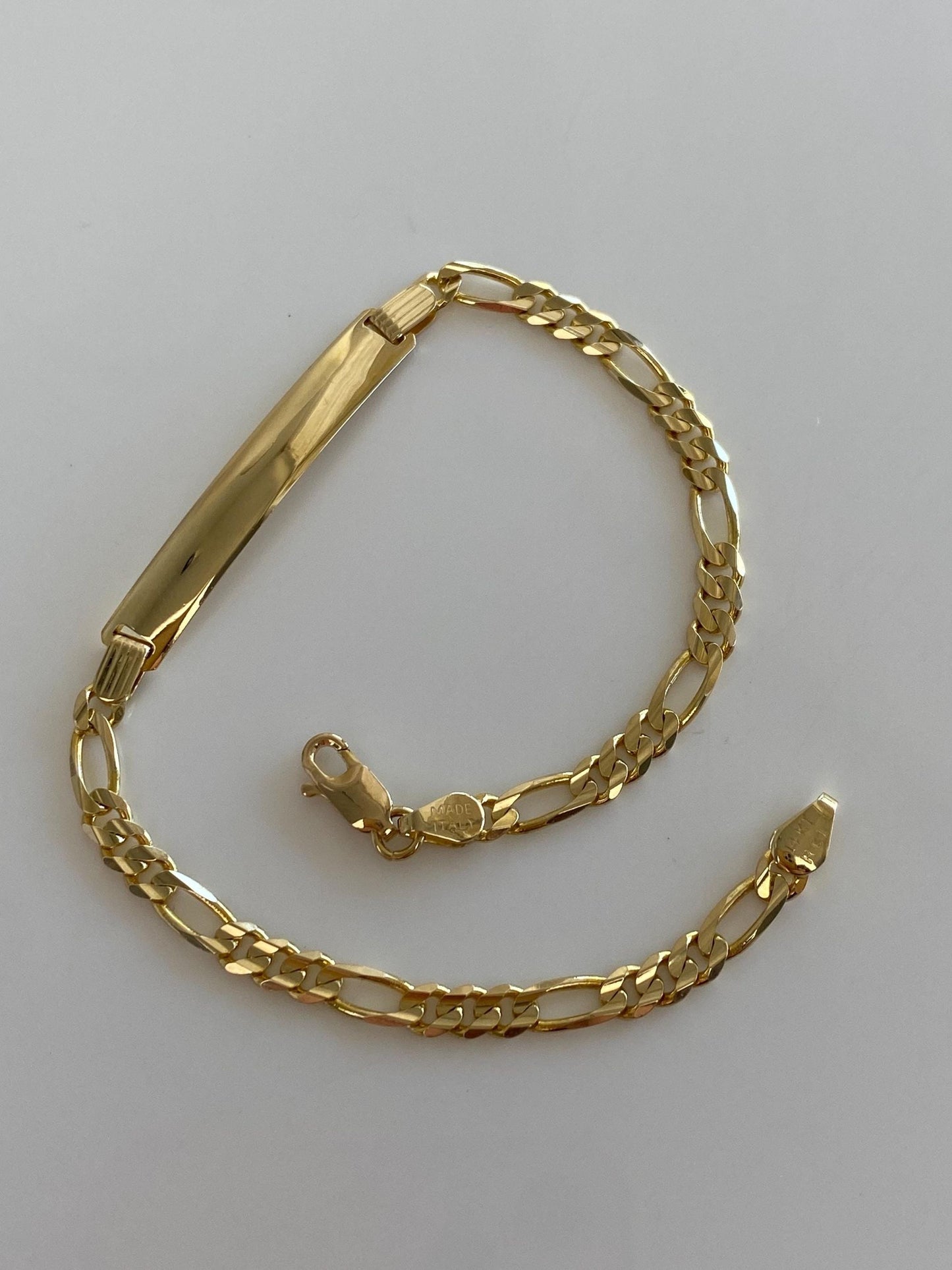 Vintage Solid 14k Yellow Gold Figaro Chain ID Bracelet - 8 inches