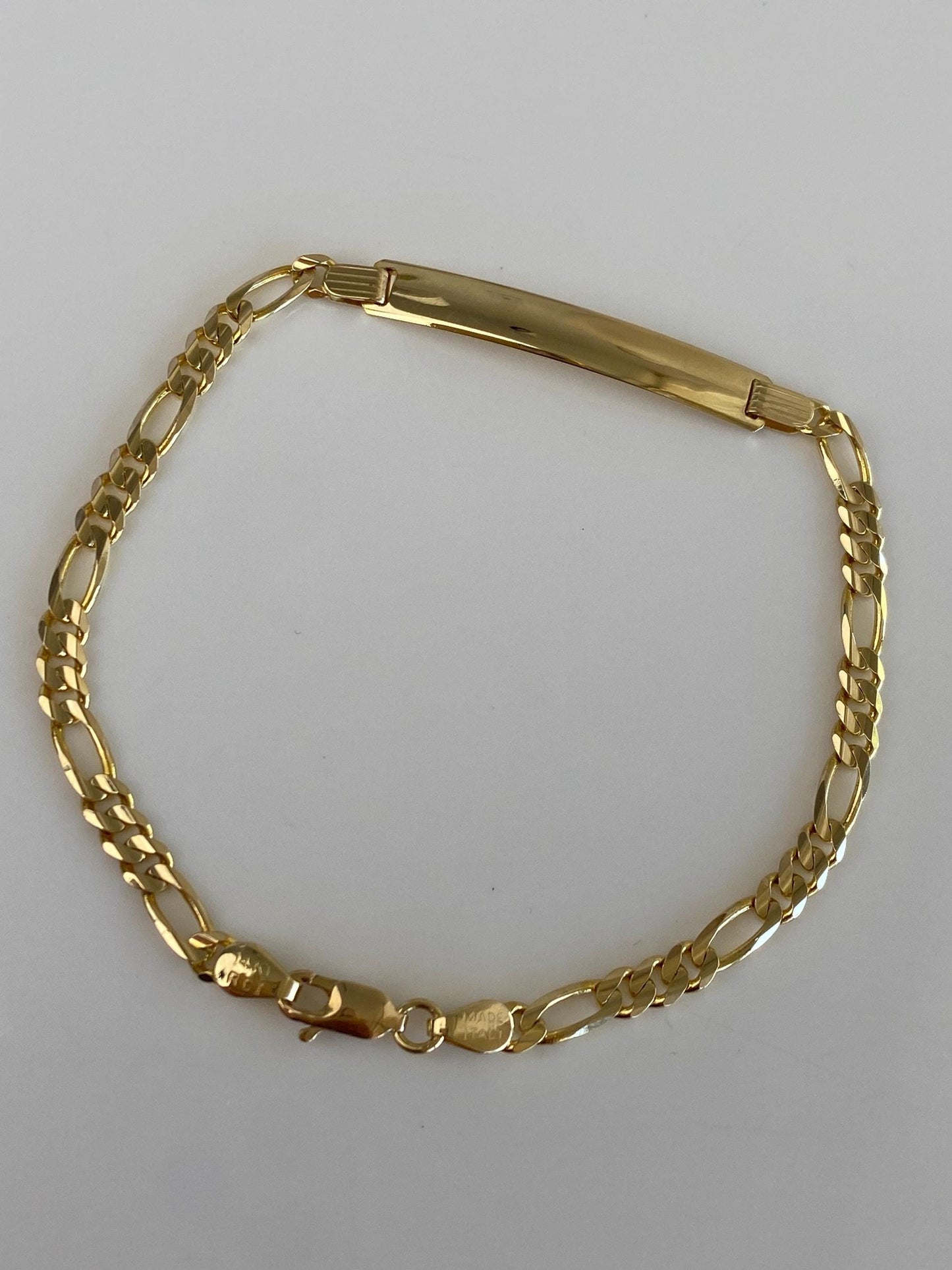 Vintage Solid 14k Yellow Gold Figaro Chain ID Bracelet - 8 inches