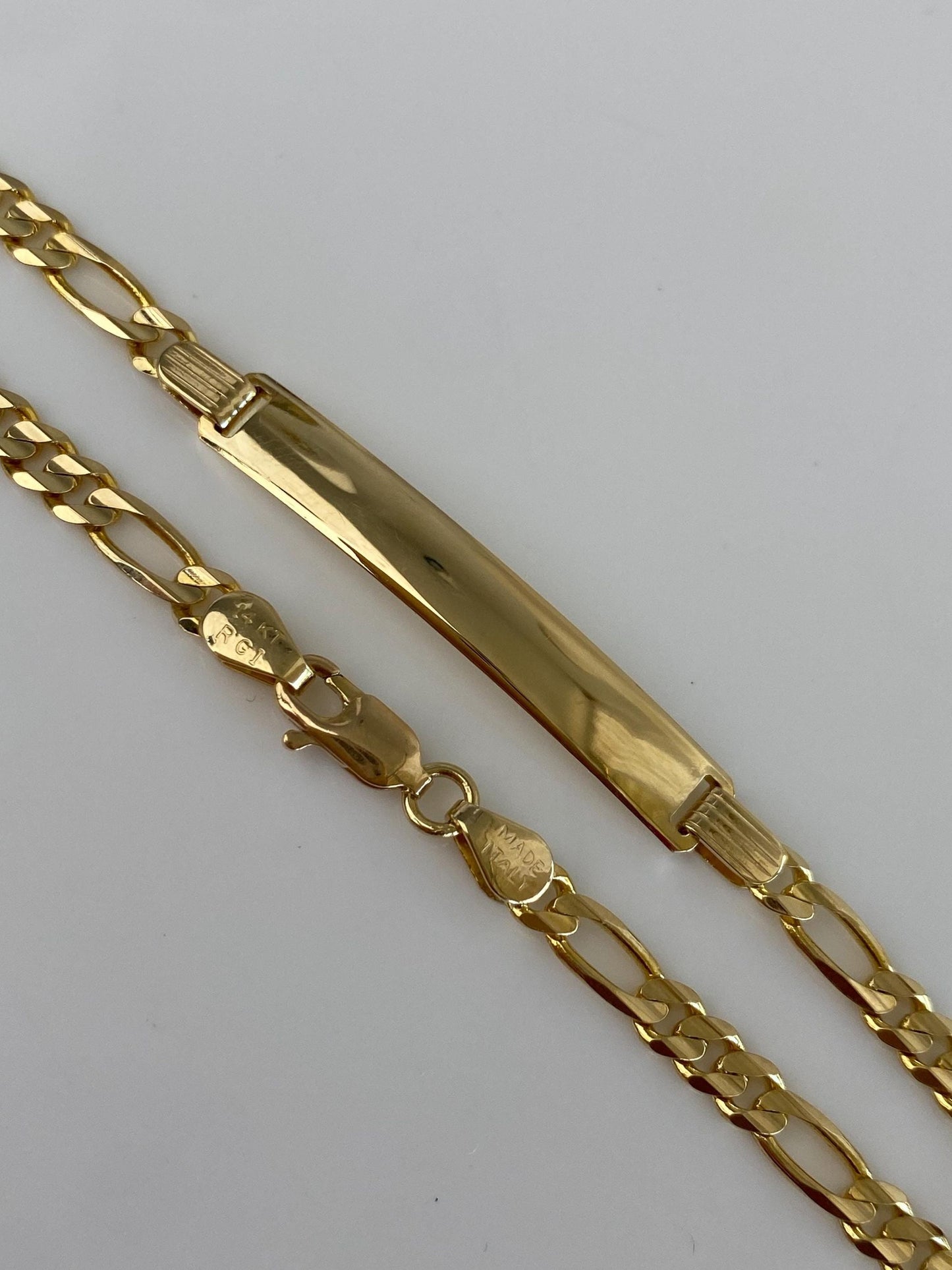 Vintage Solid 14k Yellow Gold Figaro Chain ID Bracelet - 8 inches