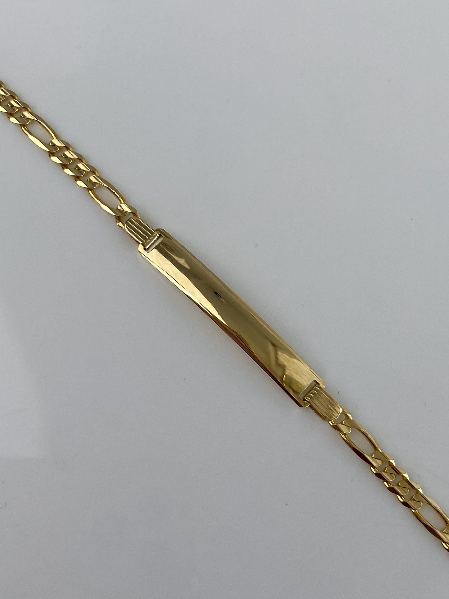 Vintage Solid 14k Yellow Gold Figaro Chain ID Bracelet - 8 inches