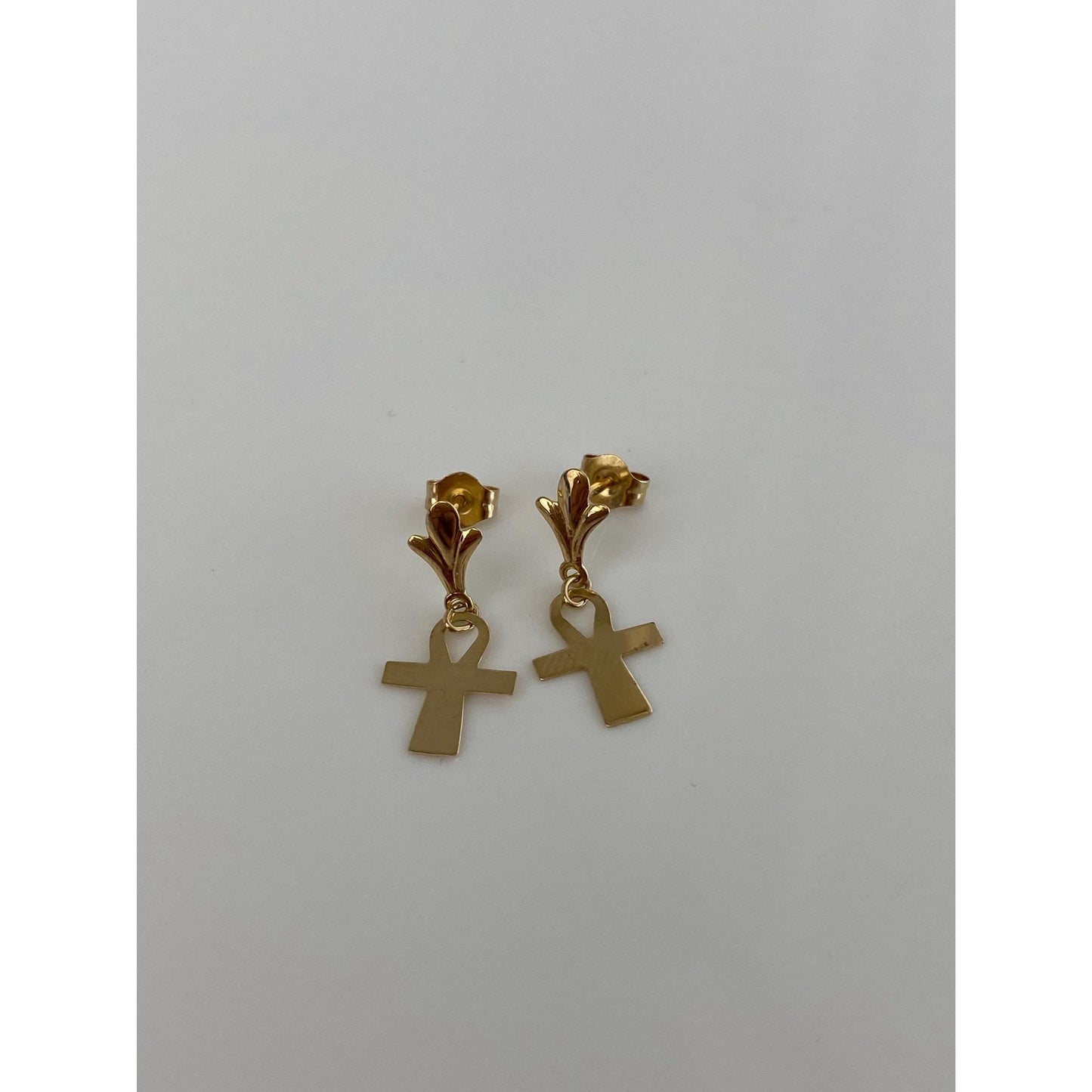 Vintage Solid 14k Yellow Gold Ankh Dangle Stud Earrings