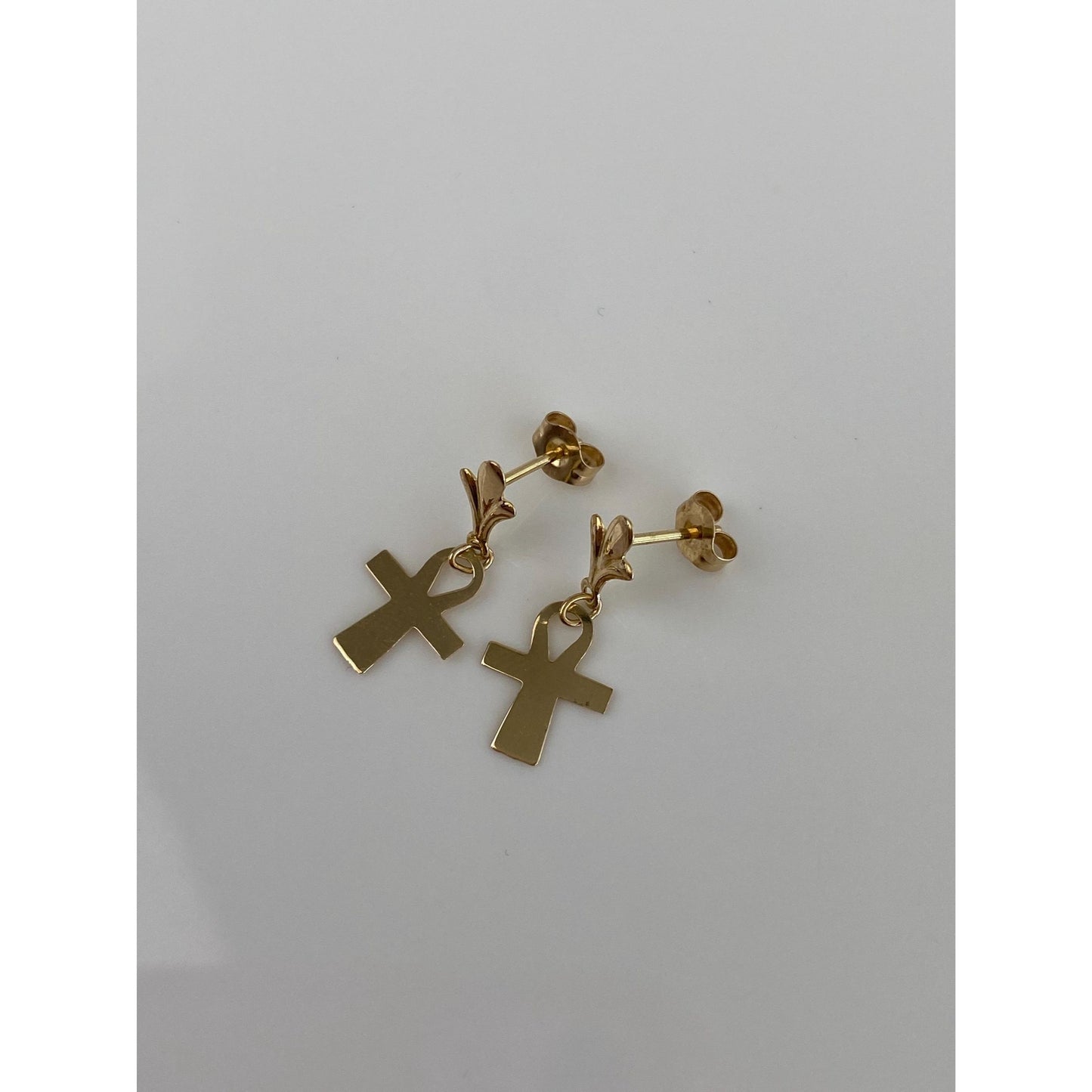 Vintage Solid 14k Yellow Gold Ankh Dangle Stud Earrings