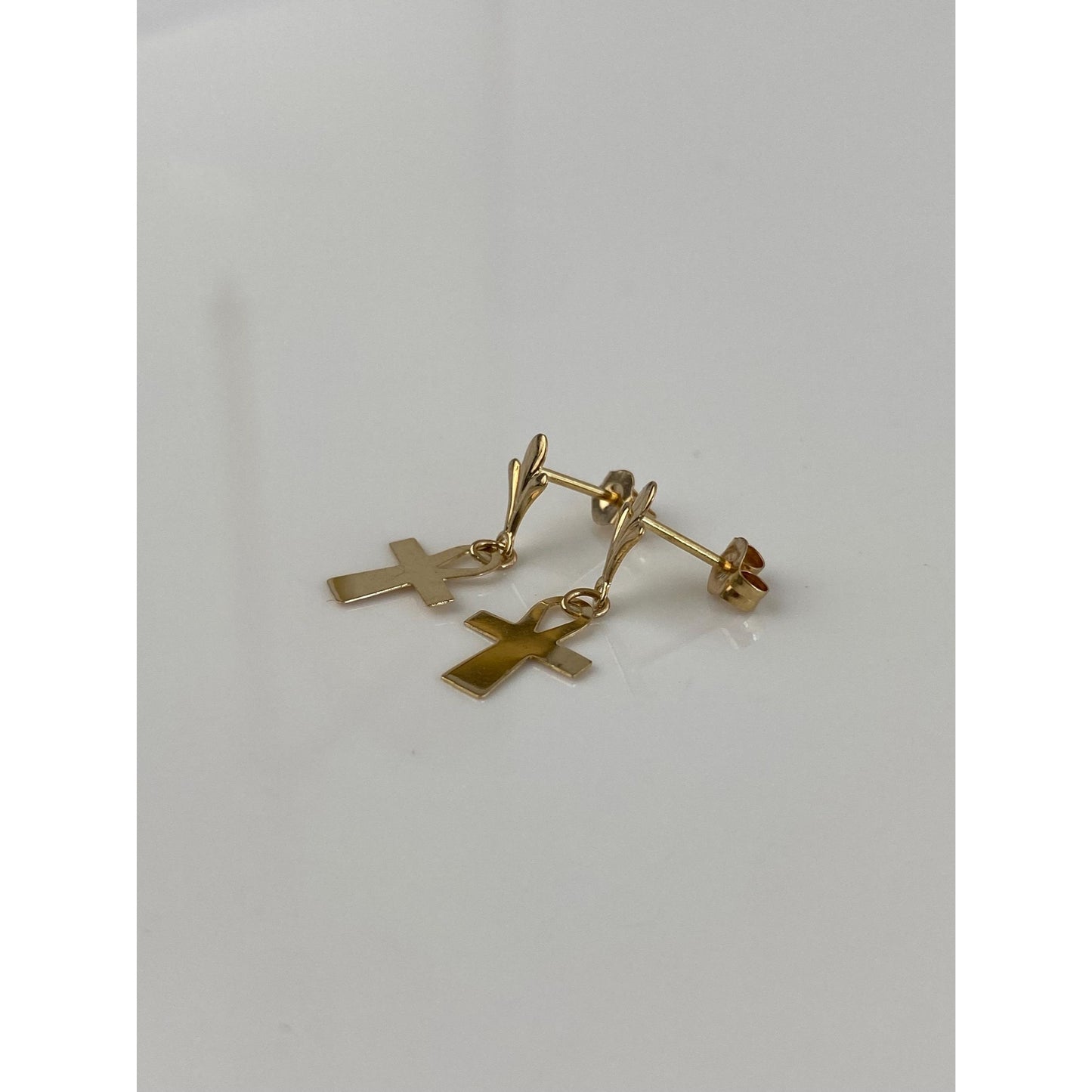 Vintage Solid 14k Yellow Gold Ankh Dangle Stud Earrings