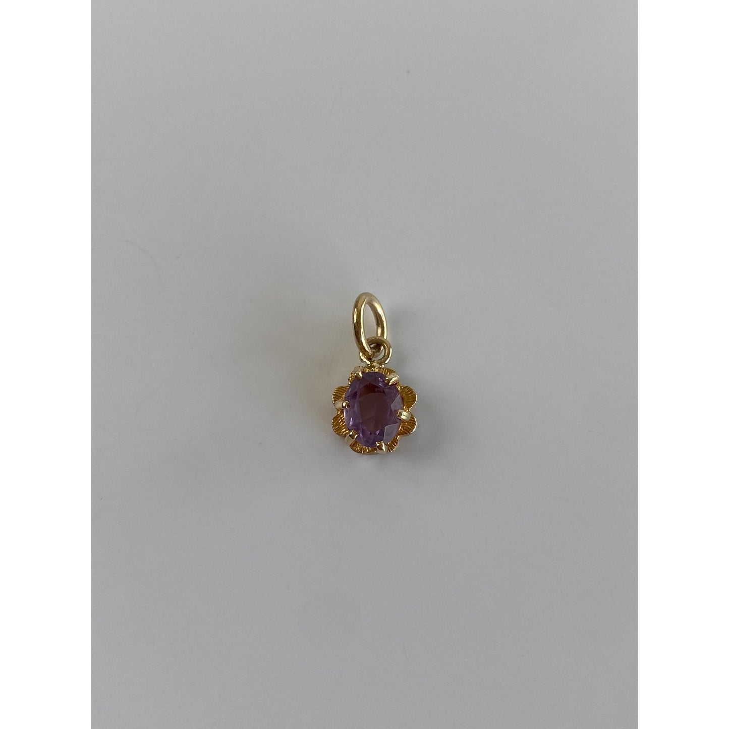 Vintage Solid 14k Yellow Gold Amethyst Ornate Oval Charm