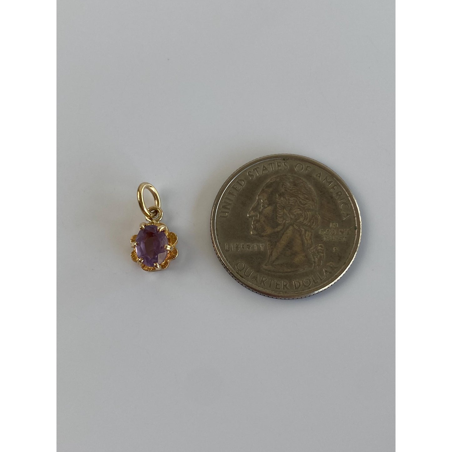 Vintage Solid 14k Yellow Gold Amethyst Ornate Oval Charm