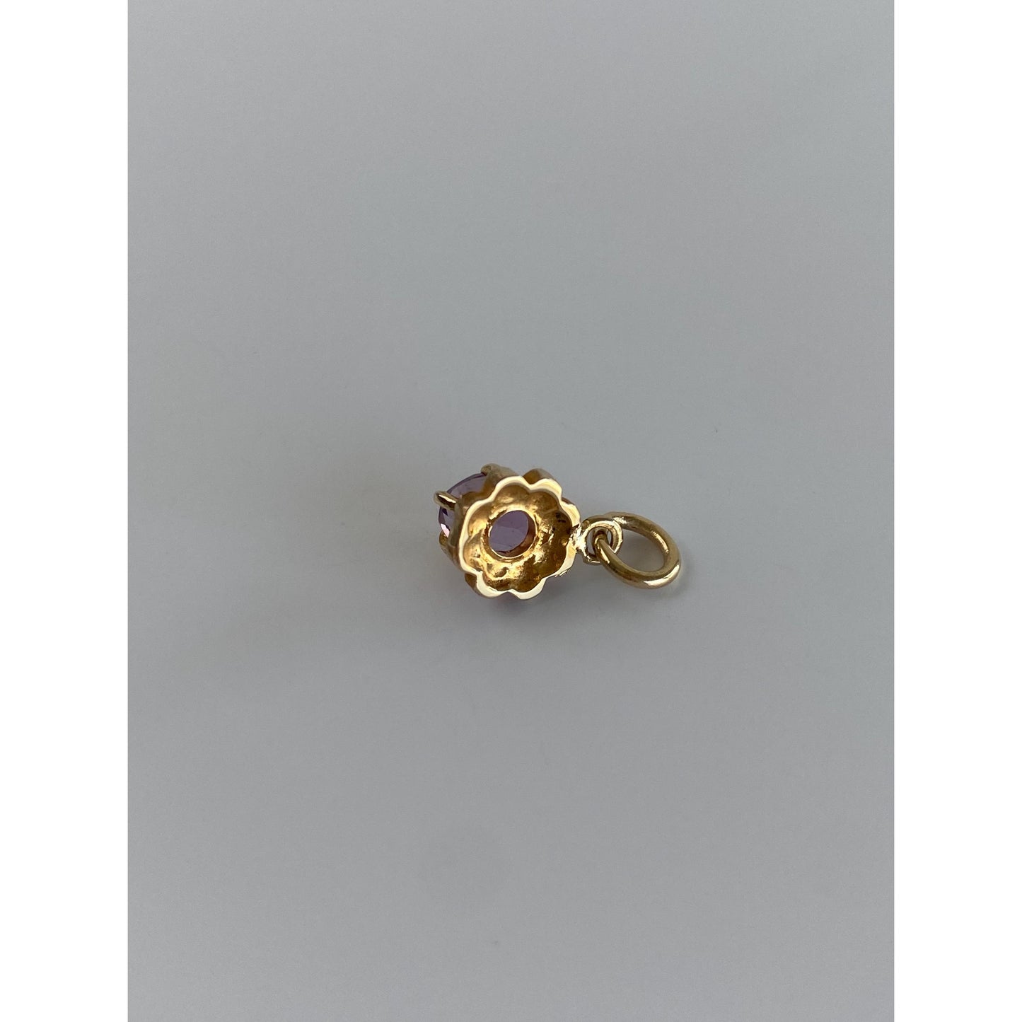 Vintage Solid 14k Yellow Gold Amethyst Ornate Oval Charm
