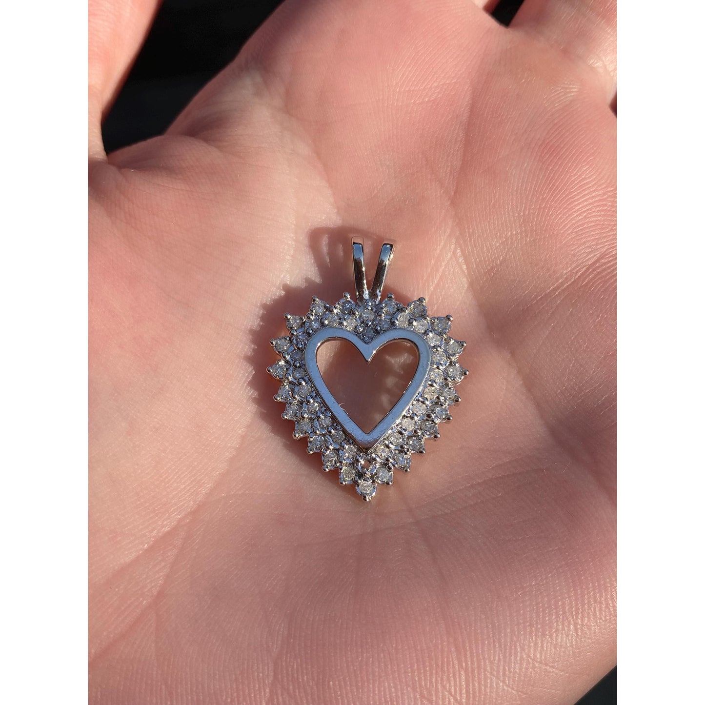 Vintage Solid 10k White Gold Diamond Heart Charm