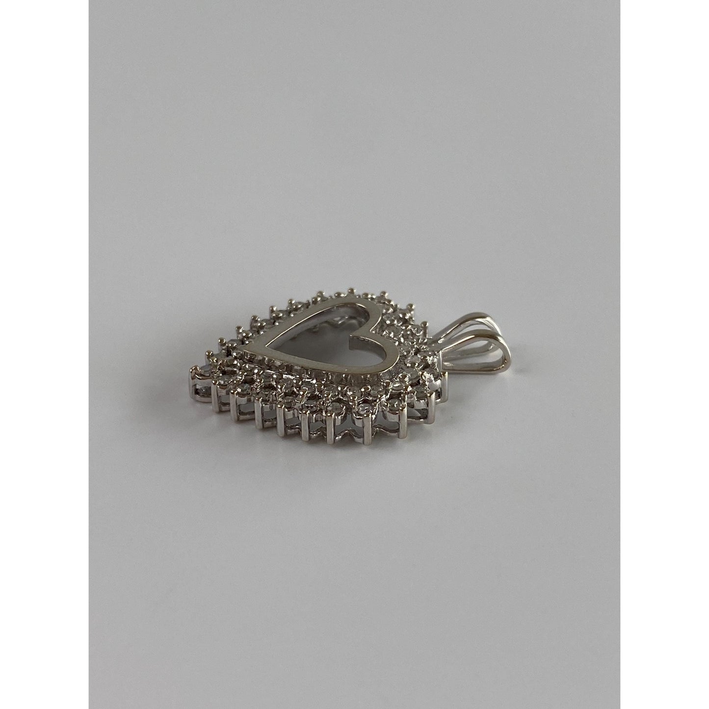 Vintage Solid 10k White Gold Diamond Heart Charm