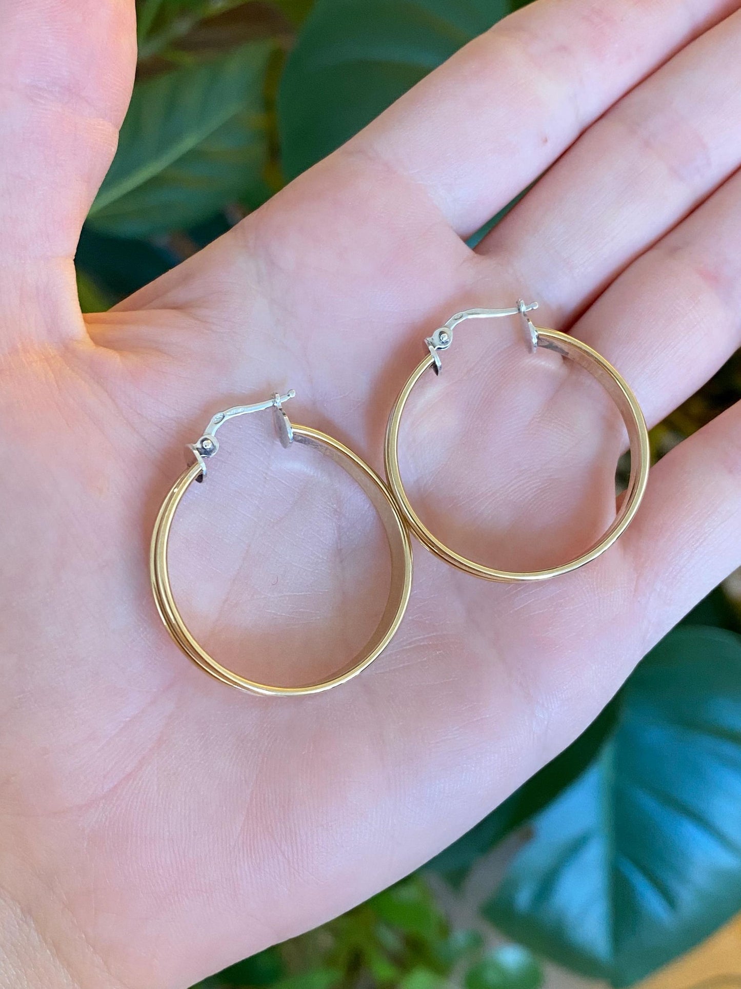 Vintage Sterling Silver & 14k Yellow Gold Hoop Earrings
