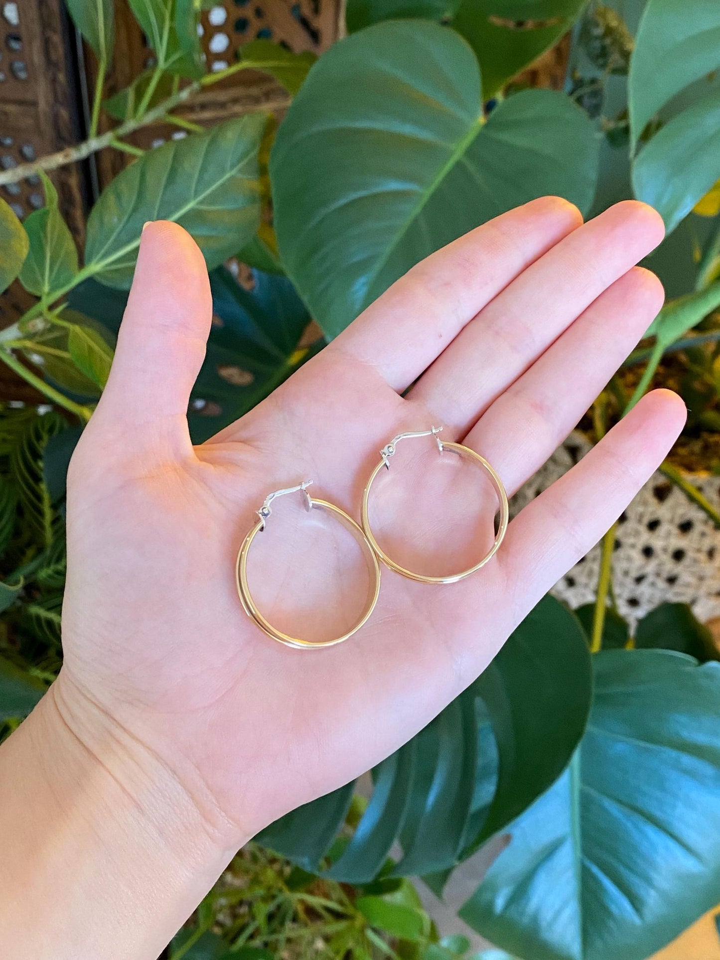 Vintage Sterling Silver & 14k Yellow Gold Hoop Earrings