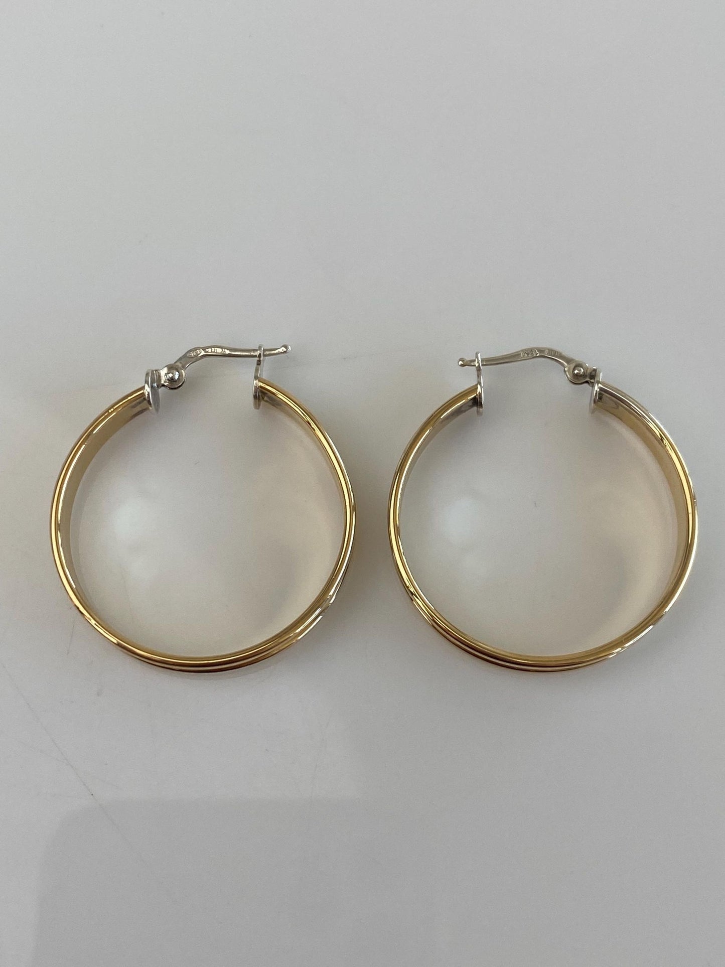 Vintage Sterling Silver & 14k Yellow Gold Hoop Earrings