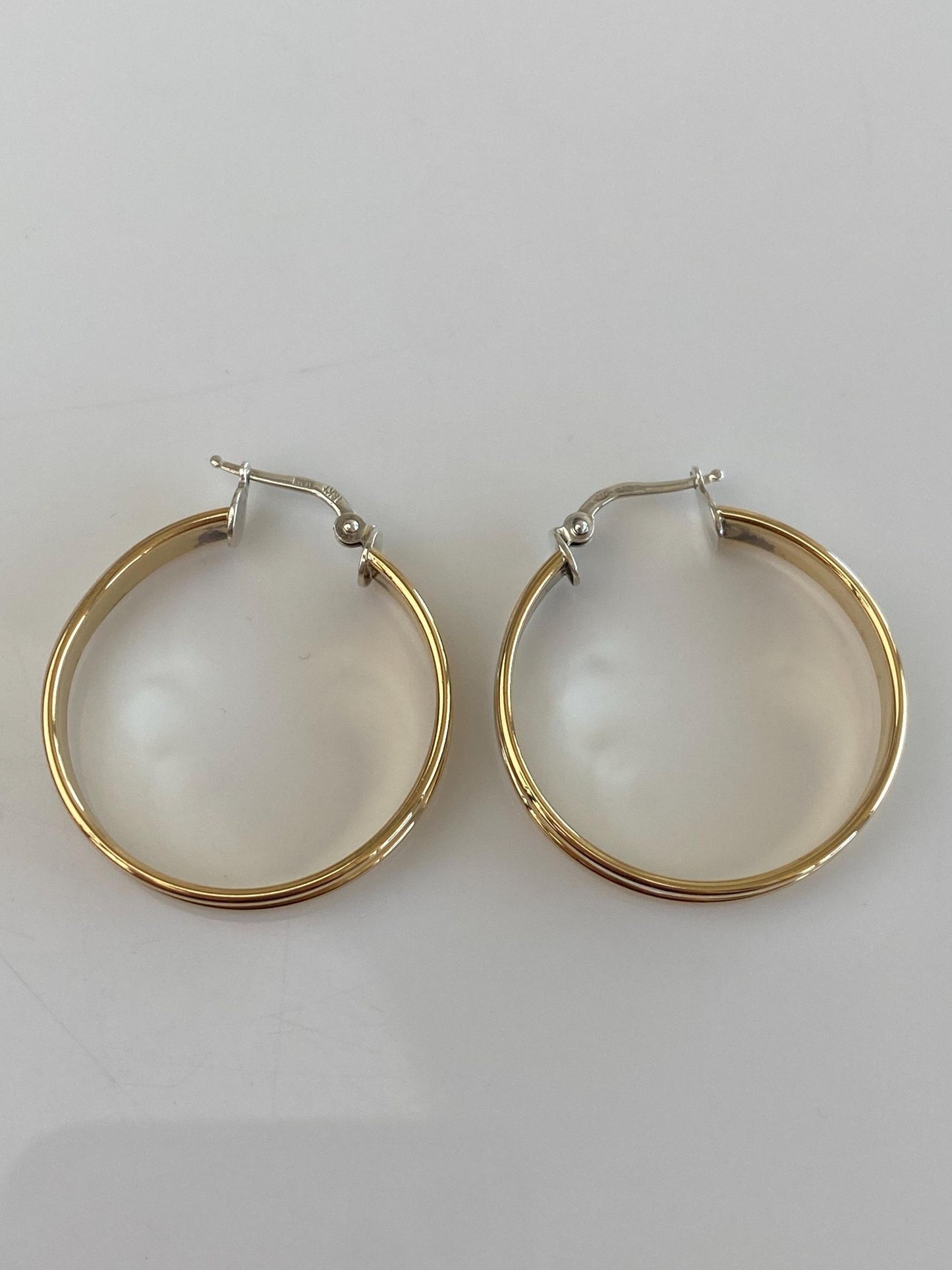 Vintage Sterling Silver & 14k Yellow Gold Hoop Earrings