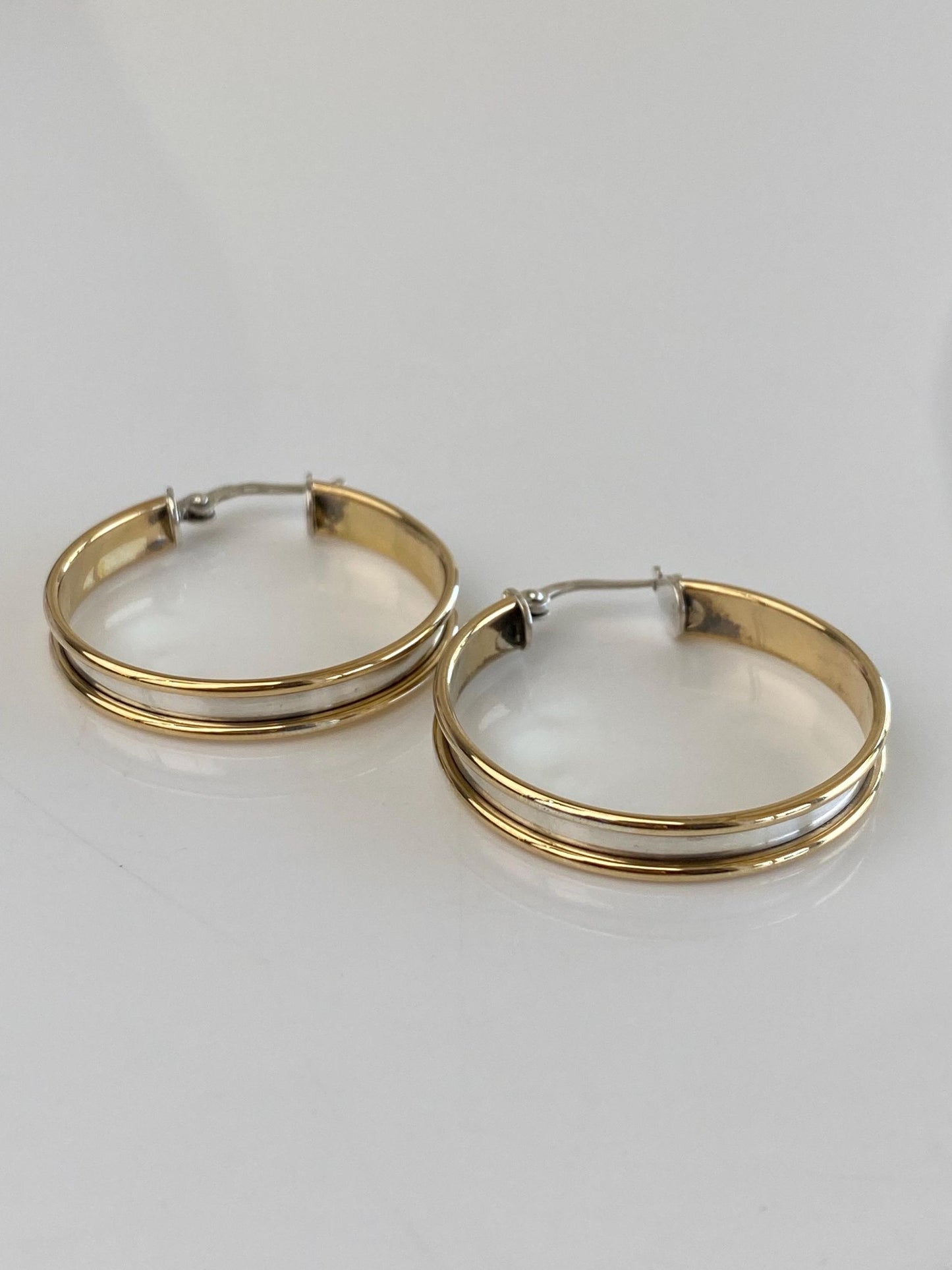 Vintage Sterling Silver & 14k Yellow Gold Hoop Earrings