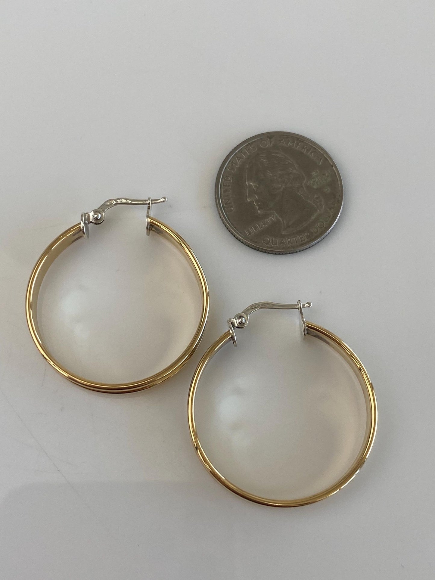 Vintage Sterling Silver & 14k Yellow Gold Hoop Earrings