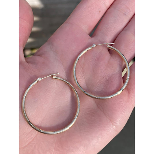 Vintage 14k Yellow Gold Diamond Cut Hoop Earrings