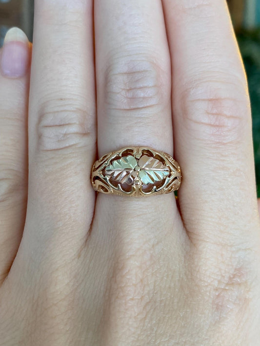 Solid 10k Black Hills Gold Leaf Ring - Size 6.75