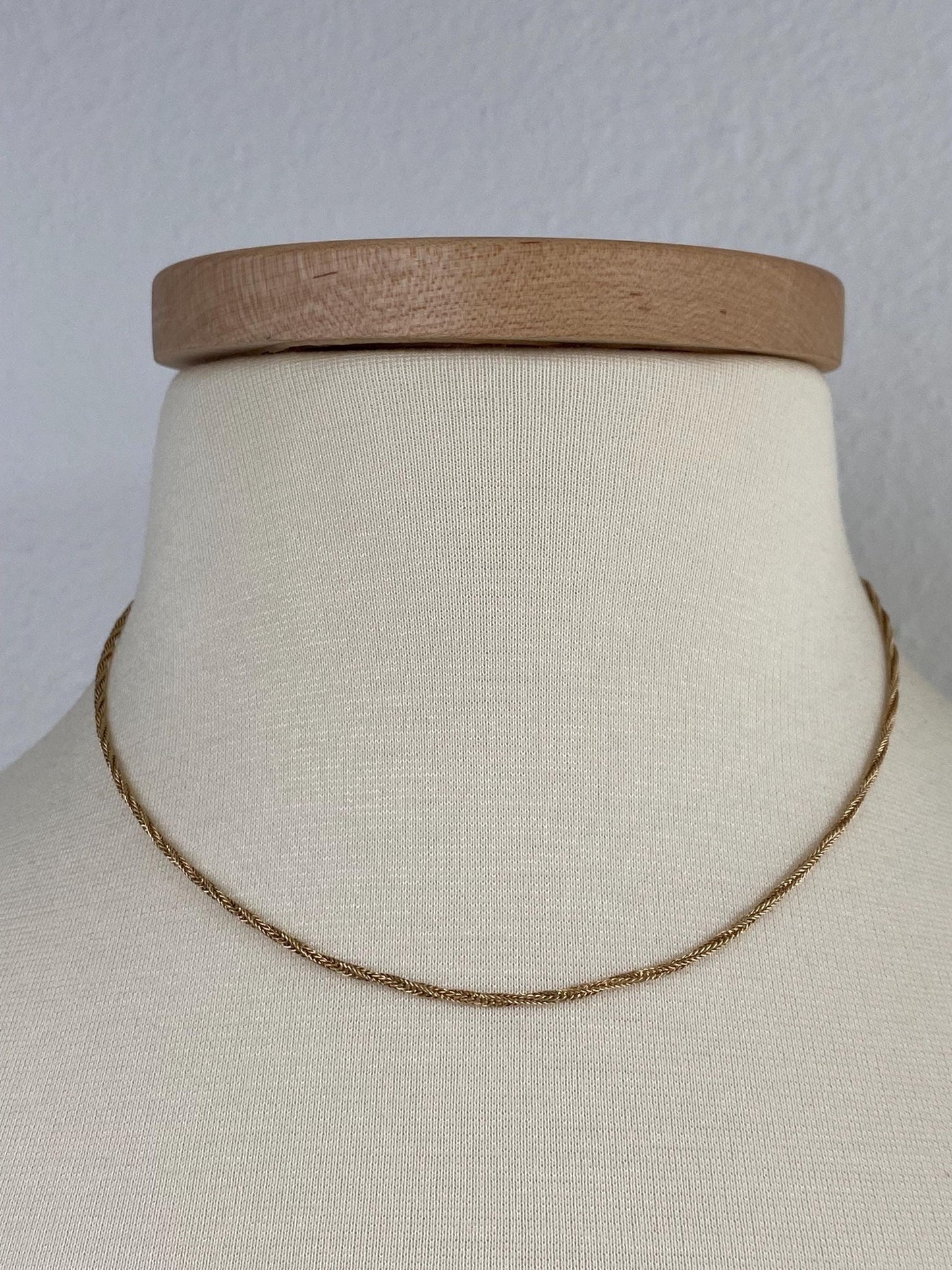 Vintage Solid 14k Yellow Gold Twisted Wheat Chain Necklace - 16.5 inches