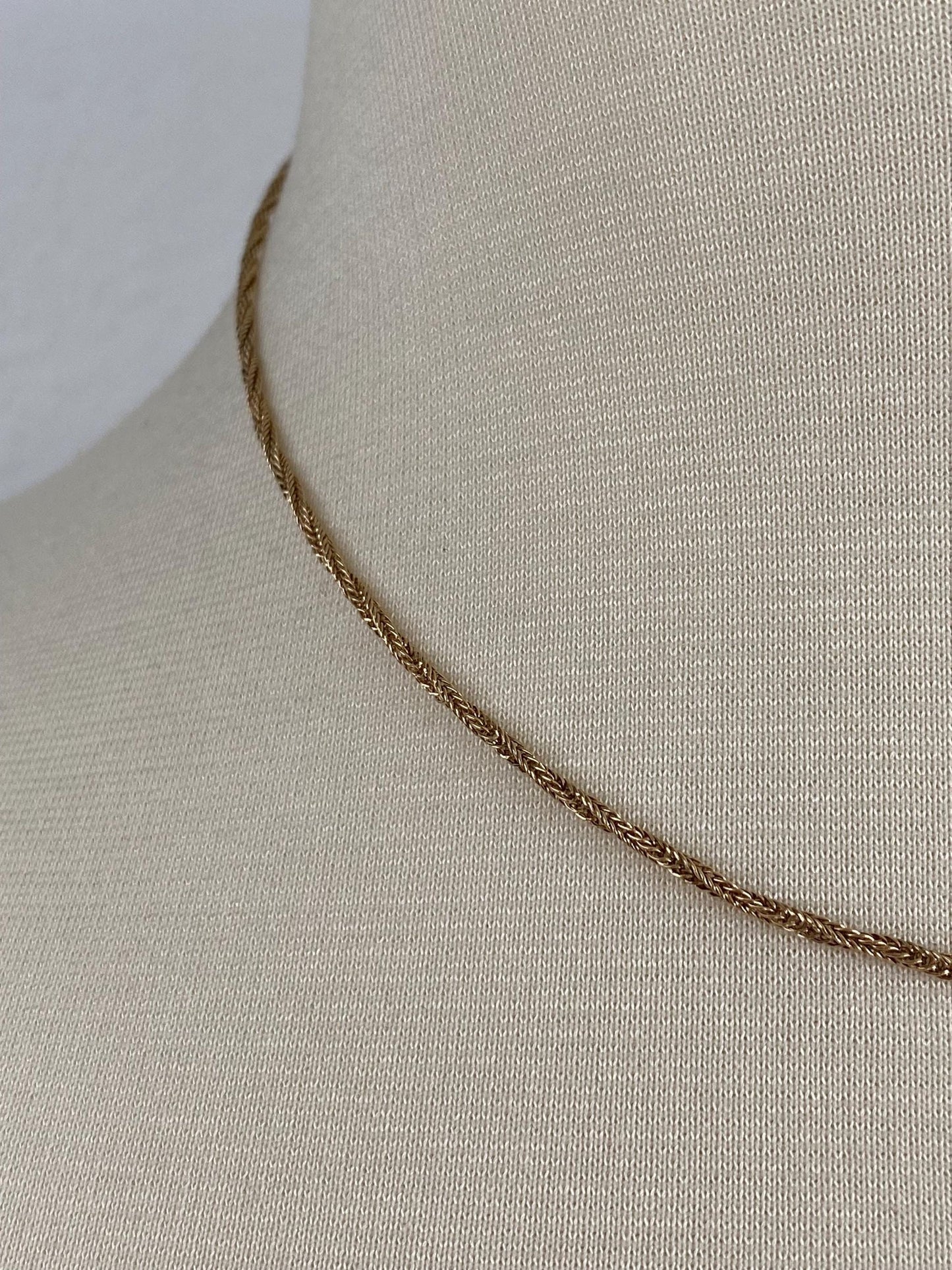 Vintage Solid 14k Yellow Gold Twisted Wheat Chain Necklace - 16.5 inches
