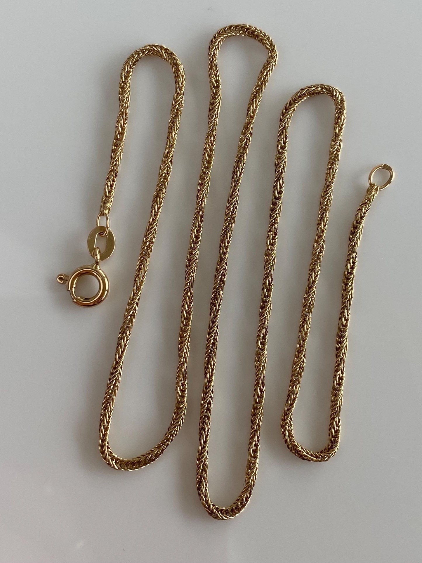 Vintage Solid 14k Yellow Gold Twisted Wheat Chain Necklace - 16.5 inches