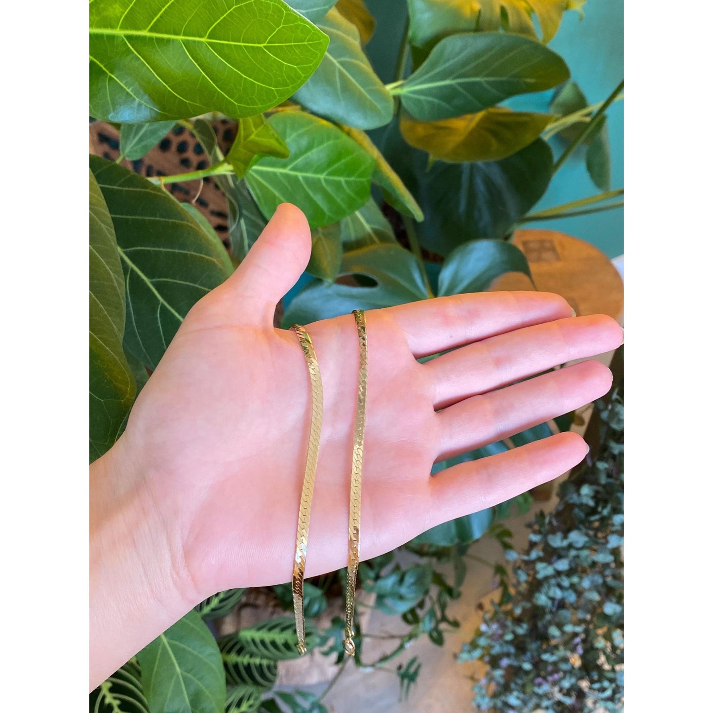 Vintage Solid 14k Yellow Gold Herringbone Chain Necklace - 20.5 inches