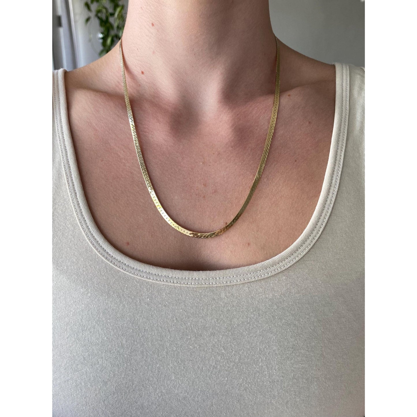 Vintage Solid 14k Yellow Gold Herringbone Chain Necklace - 20.5 inches