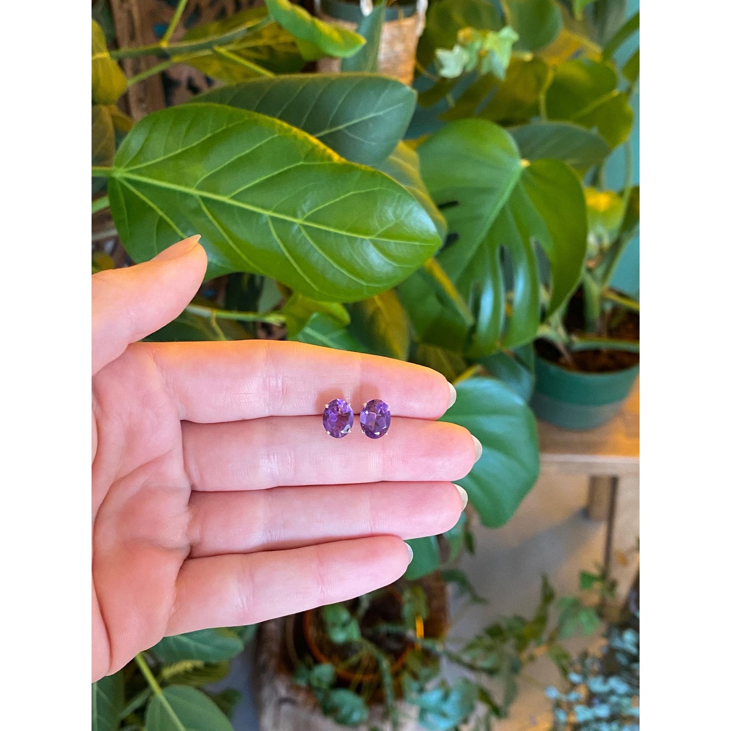 Vintage Solid 14k Yellow Gold Amethyst Stud Earrings