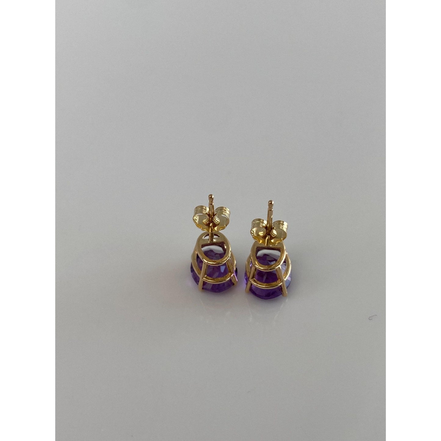 Vintage Solid 14k Yellow Gold Amethyst Stud Earrings