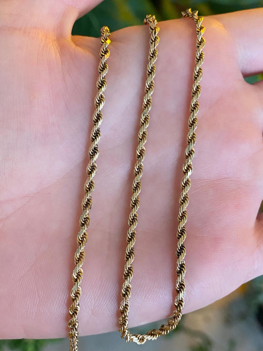 Vintage Solid 14k Yellow Gold Rope Chain Necklace - 16 inches