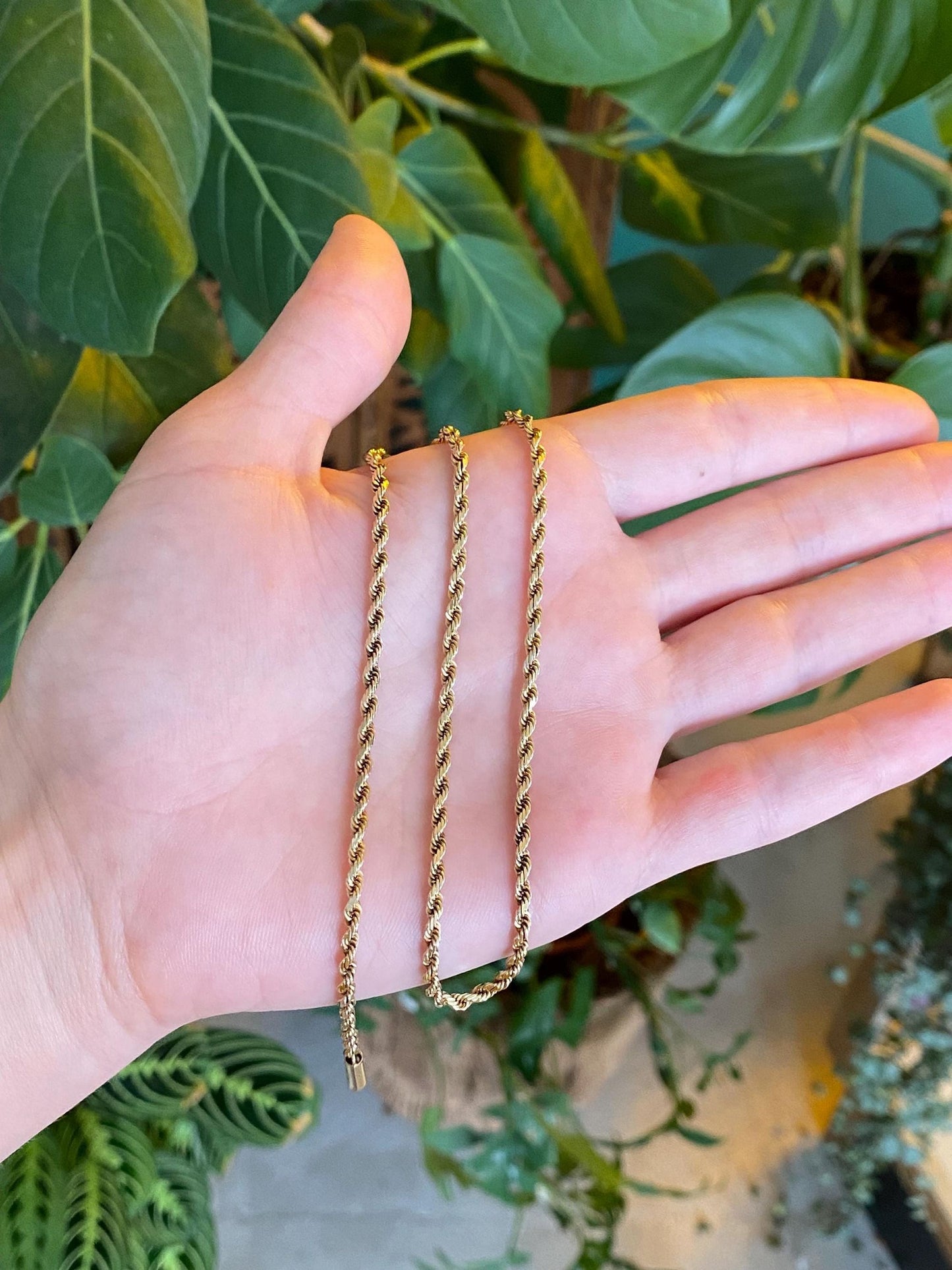 Vintage Solid 14k Yellow Gold Rope Chain Necklace - 16 inches